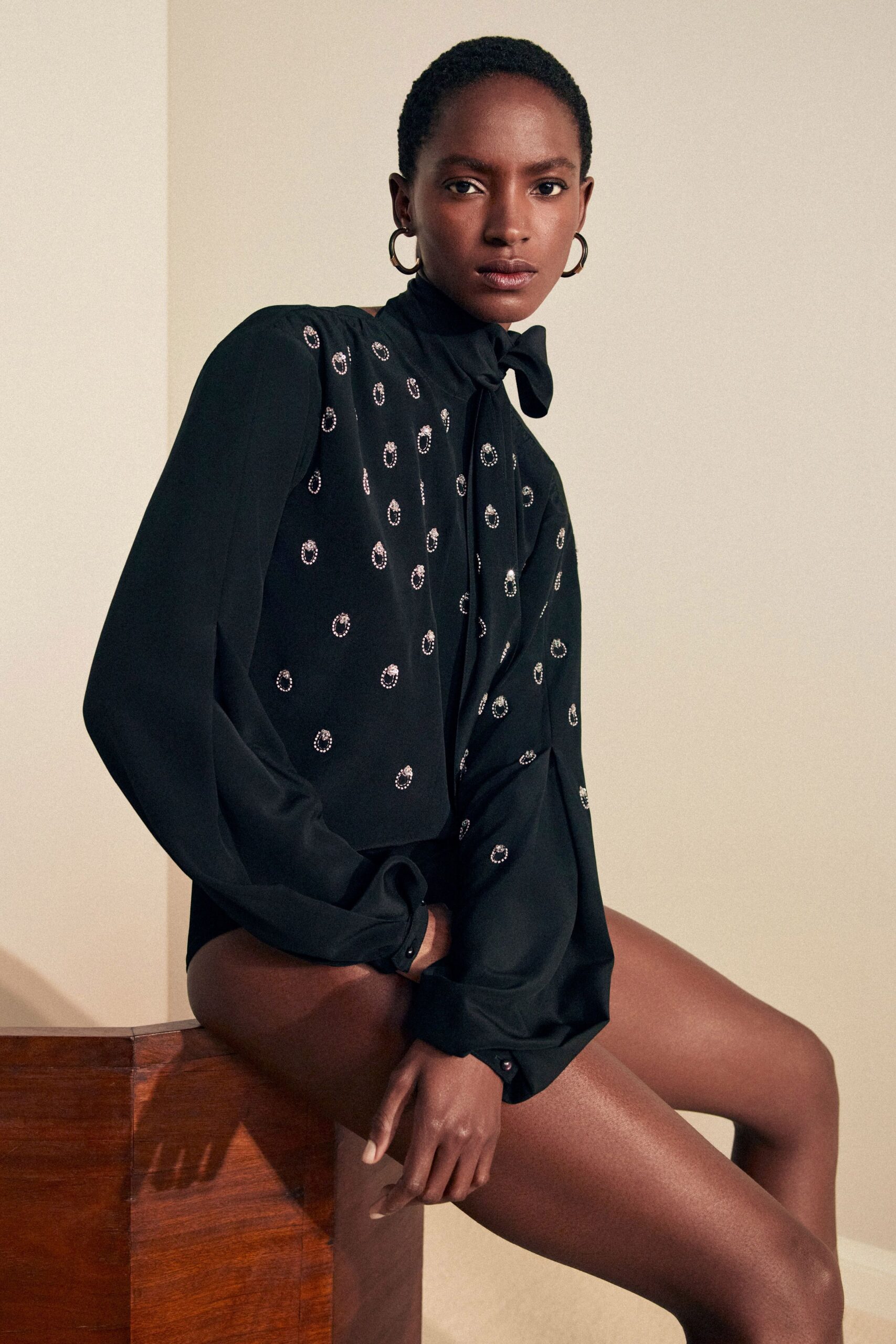 black silk fitted blouse
