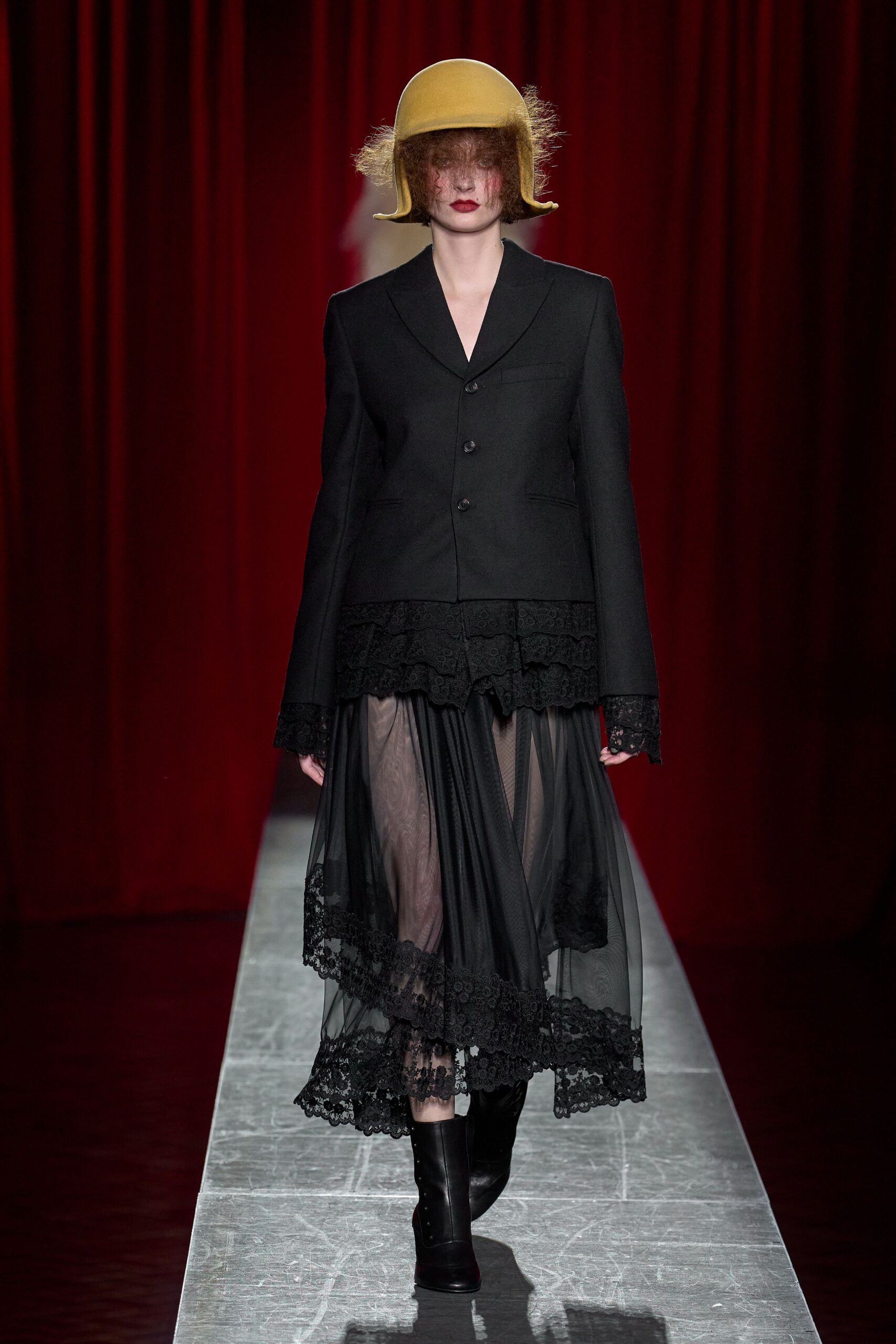 black wool long-sleeve collared structured buttoned layered blazer