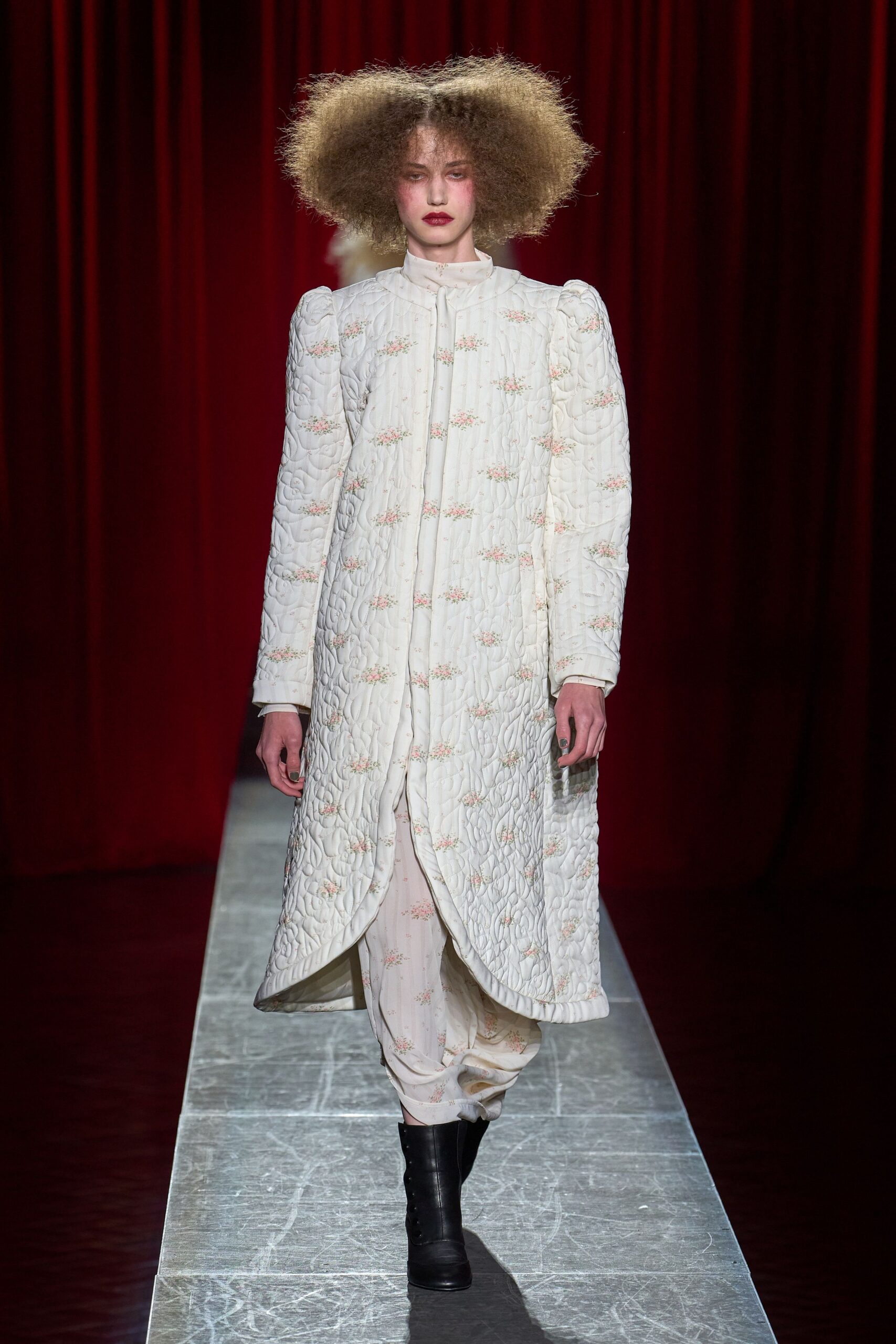 white silk long-sleeve collared fitted embroidered layered coat