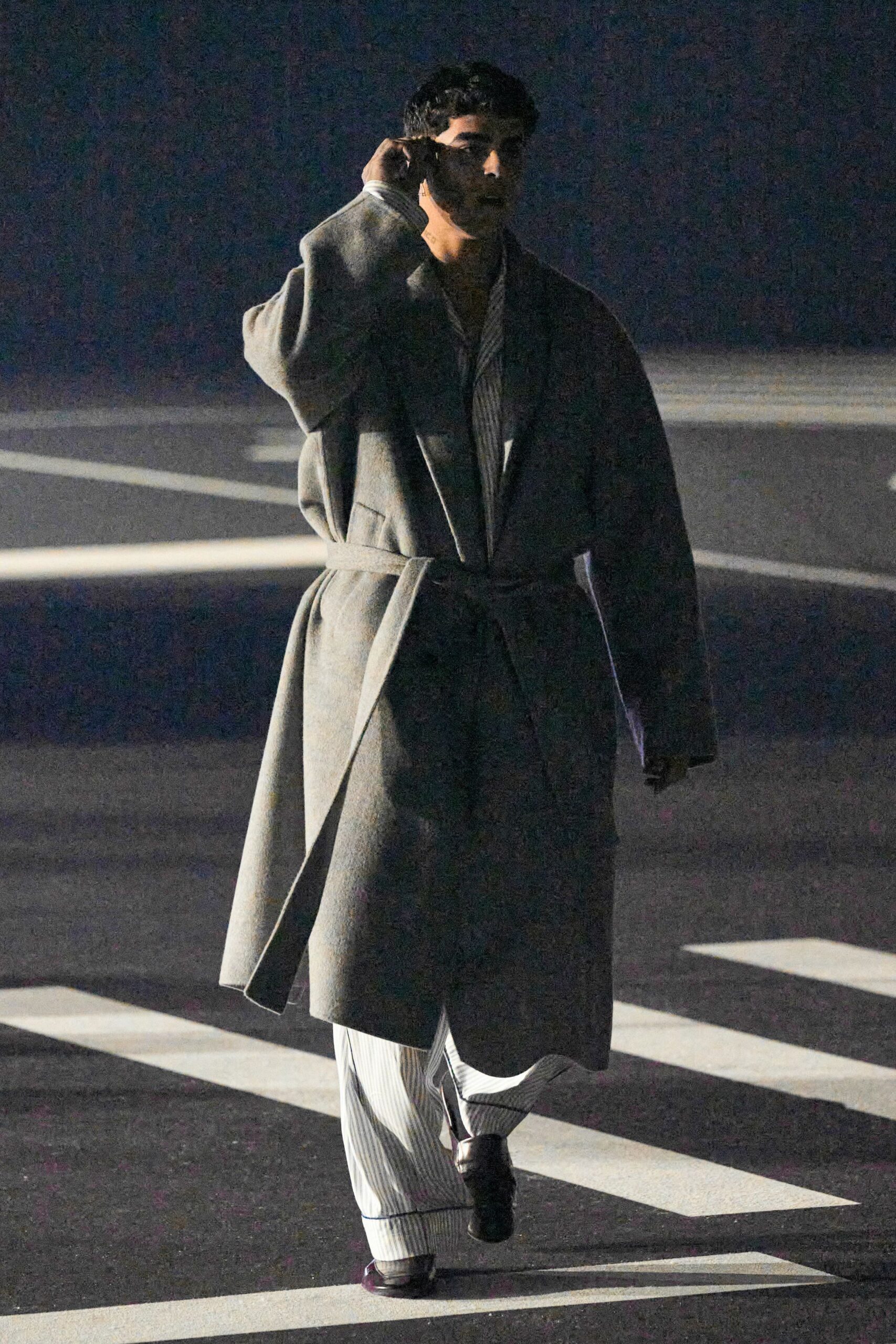 gray wool belted coat