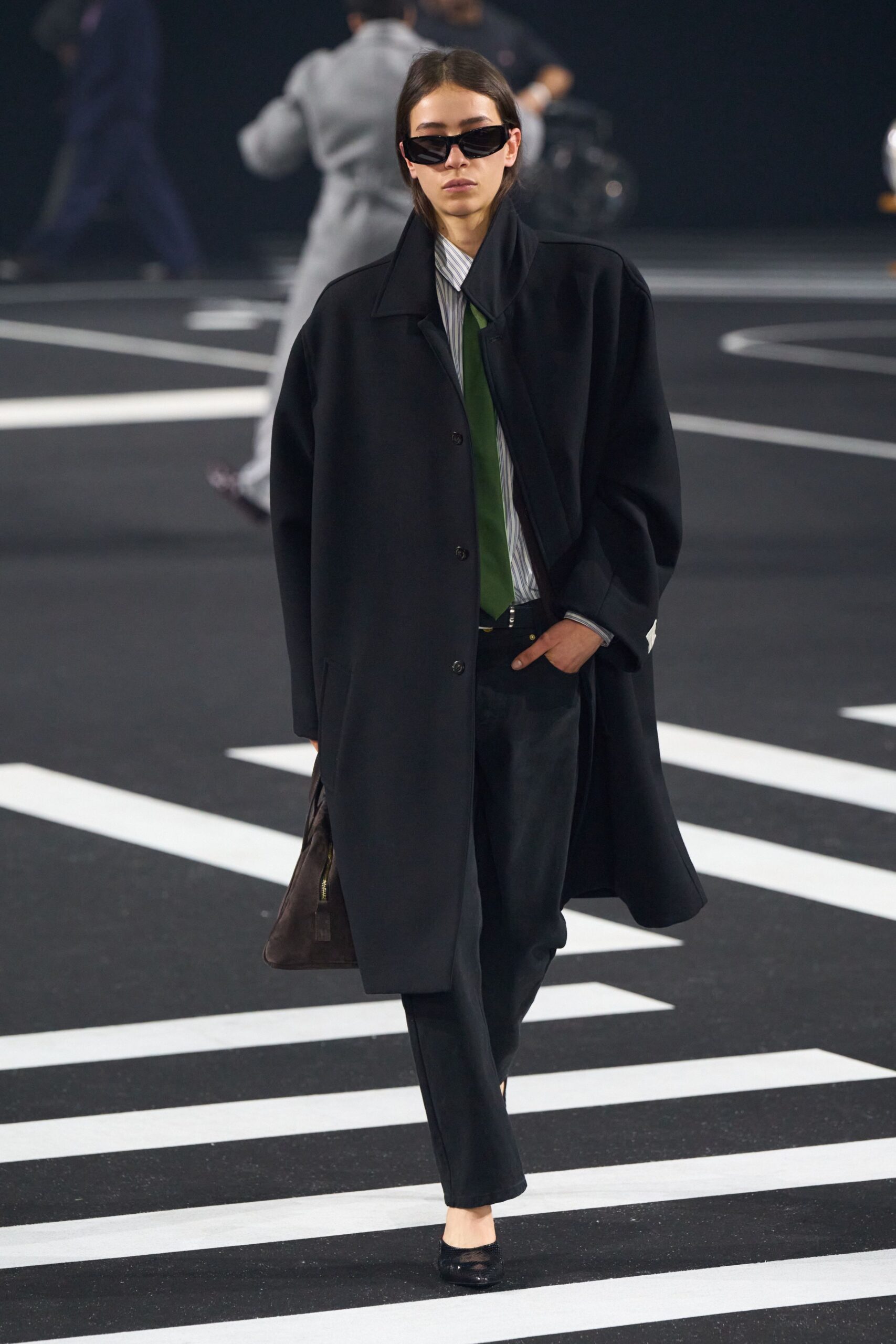 black wool coat with sunglasses