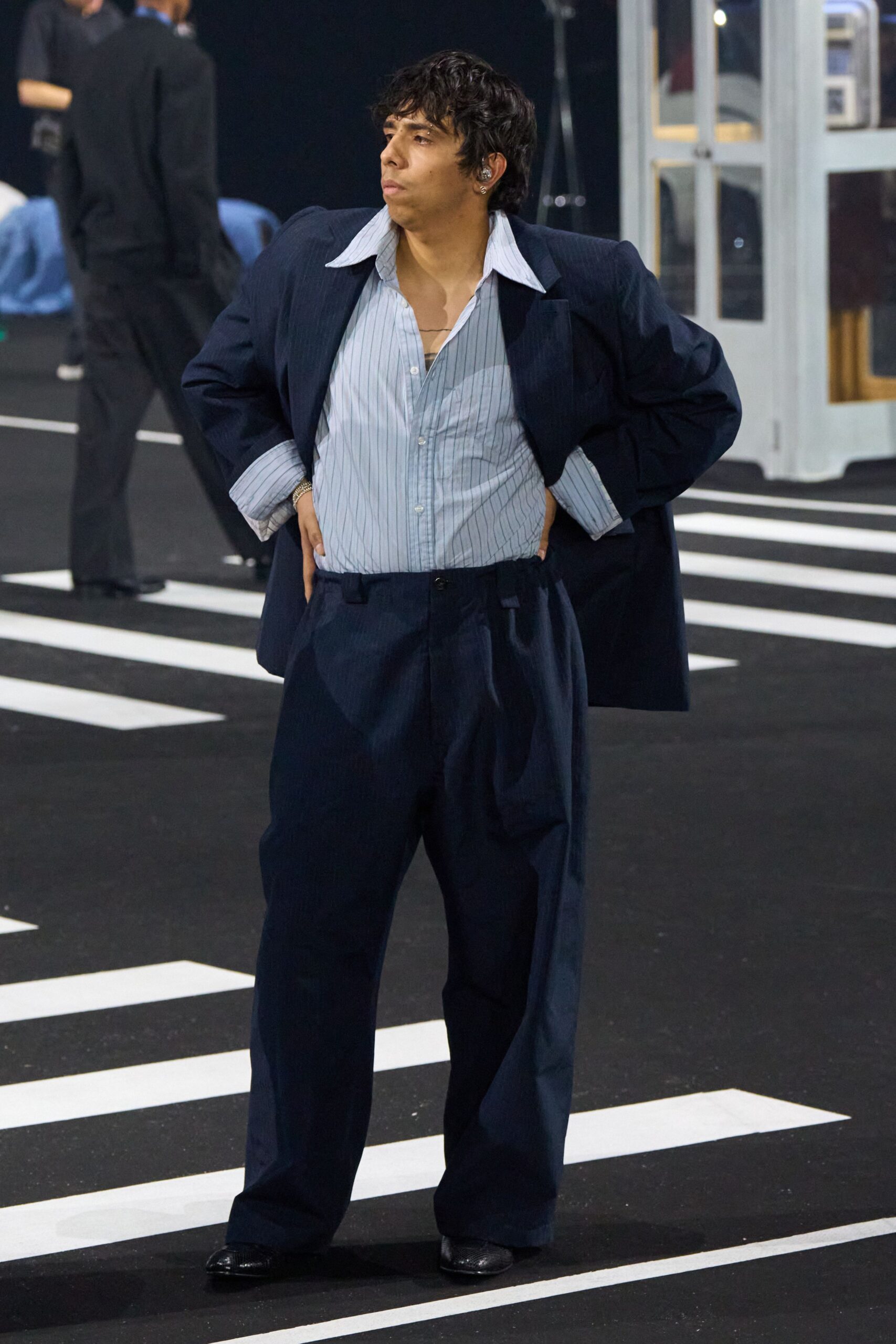 oversized black blazer with relaxed shirt and pants
