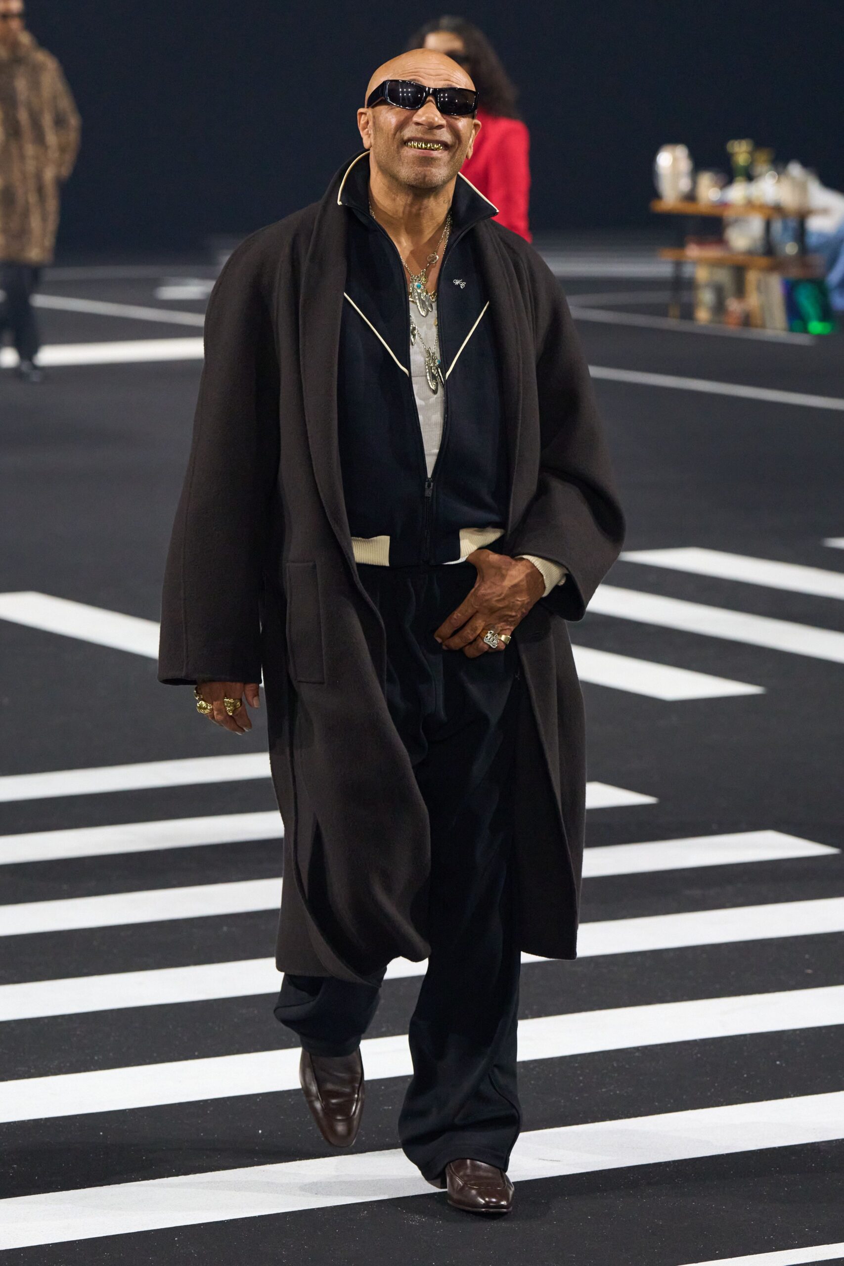black wool coat with shirt and pants