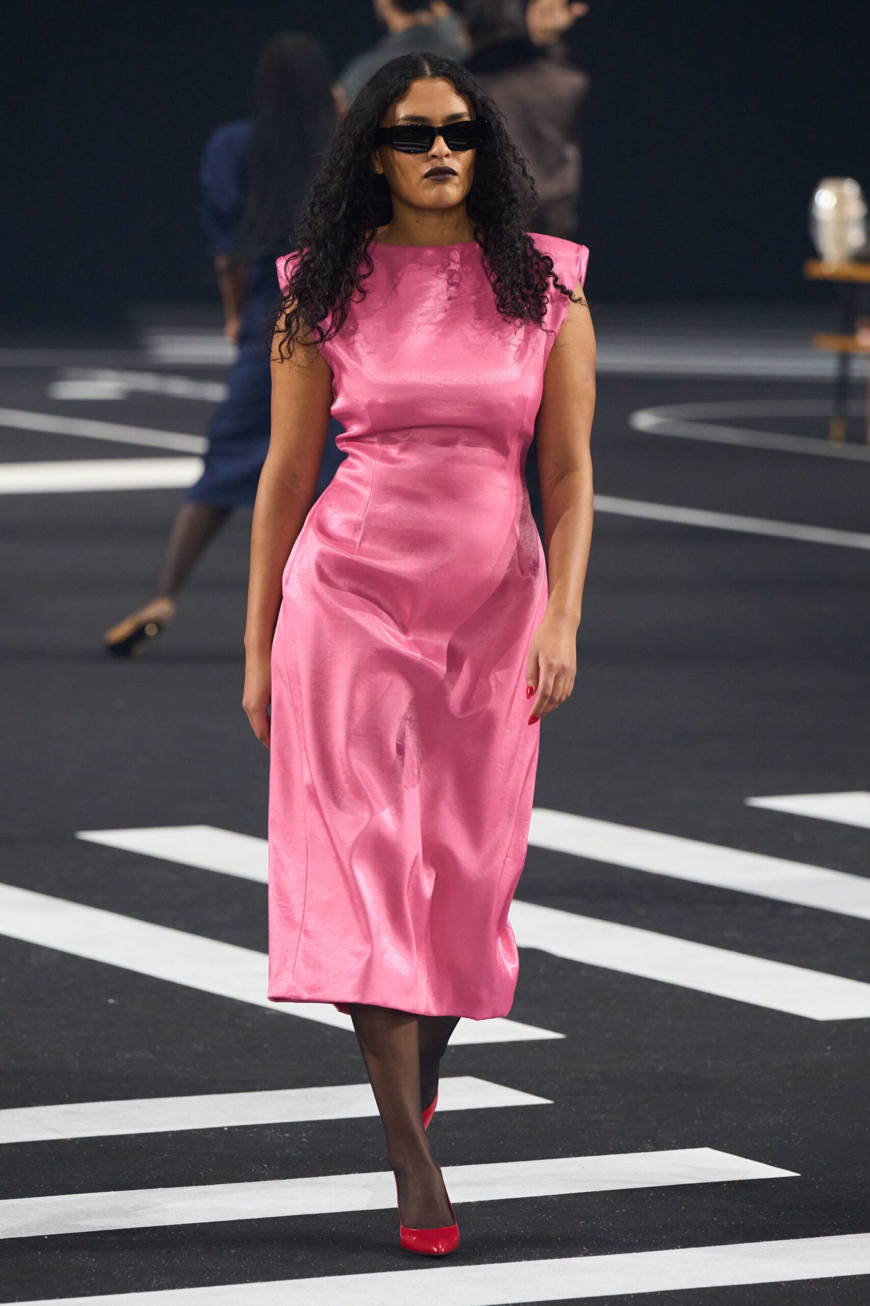 pink satin midi dress