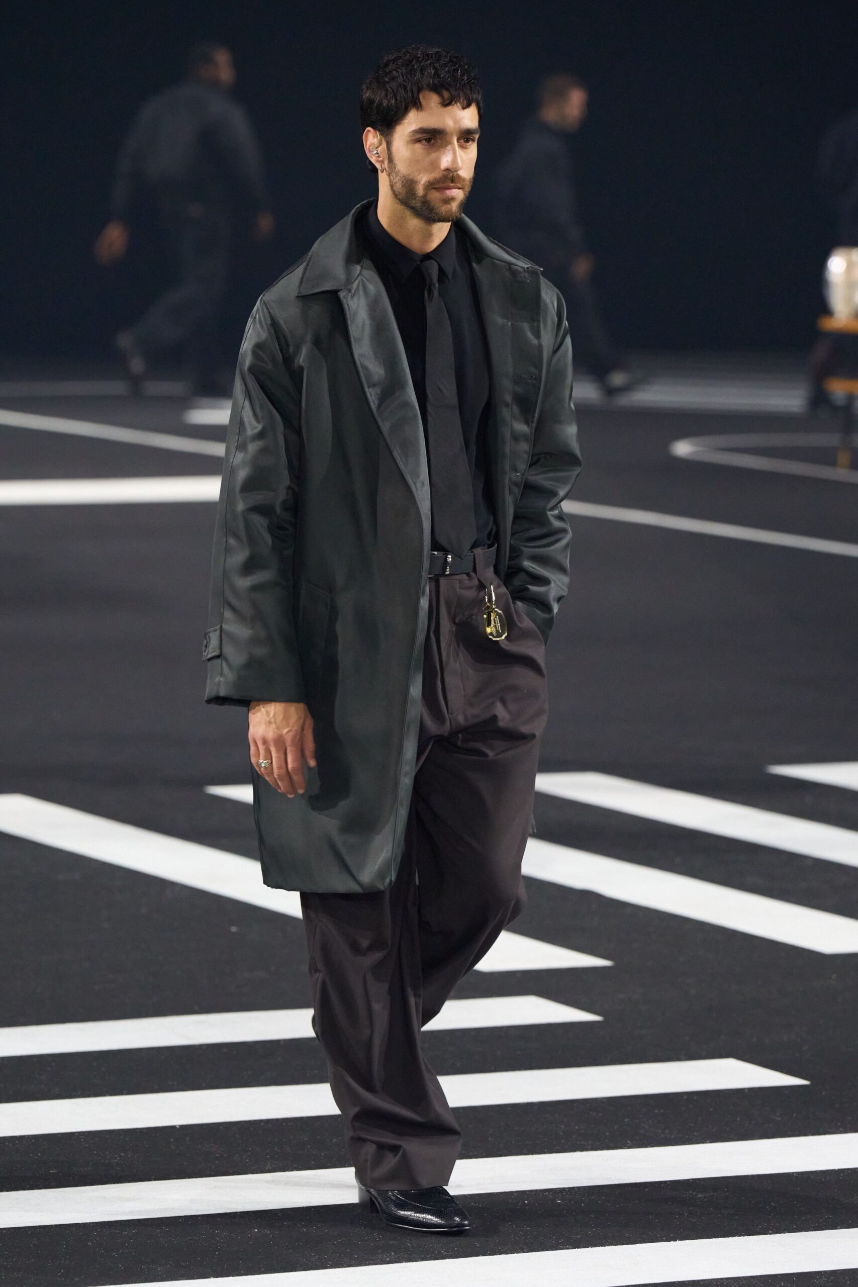 black leather coat with shirt and pants