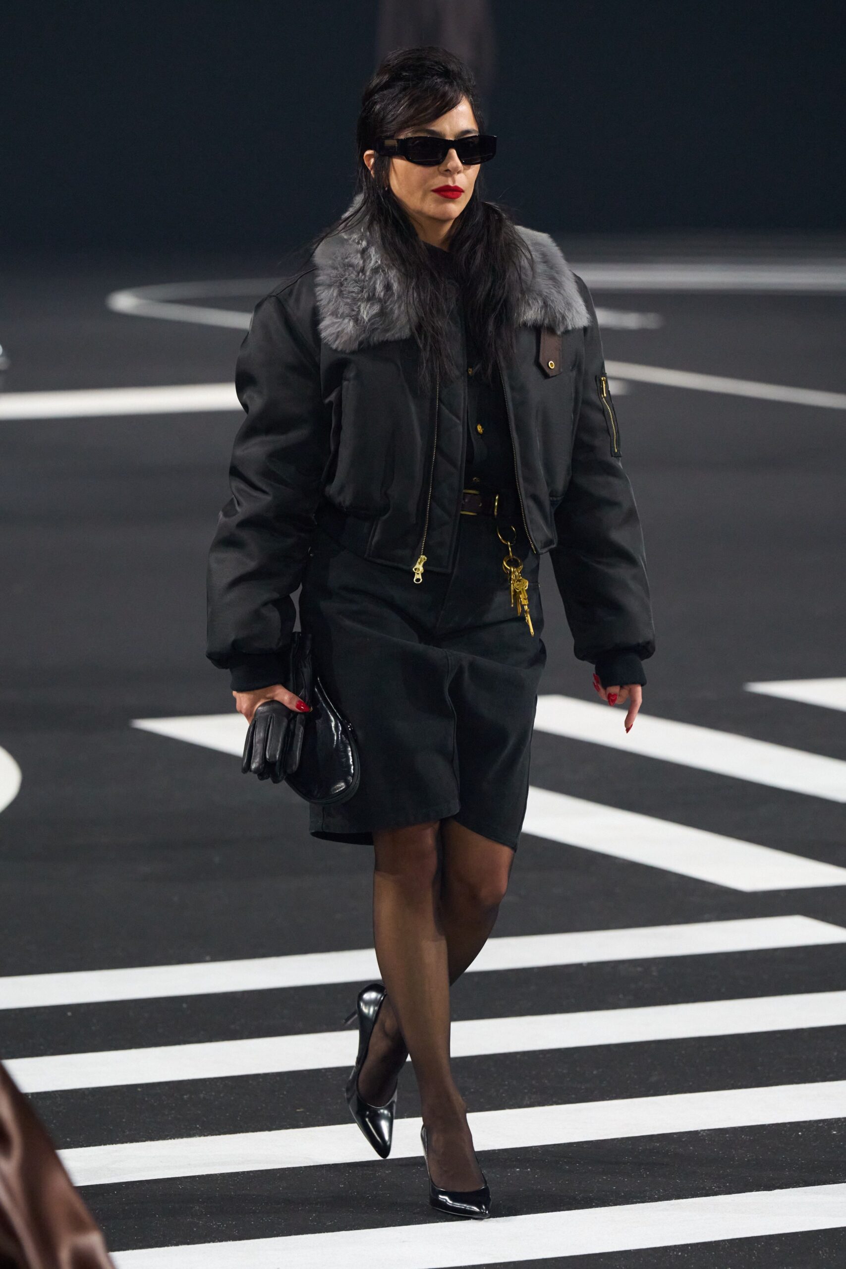 oversized black jacket with pencil skirt