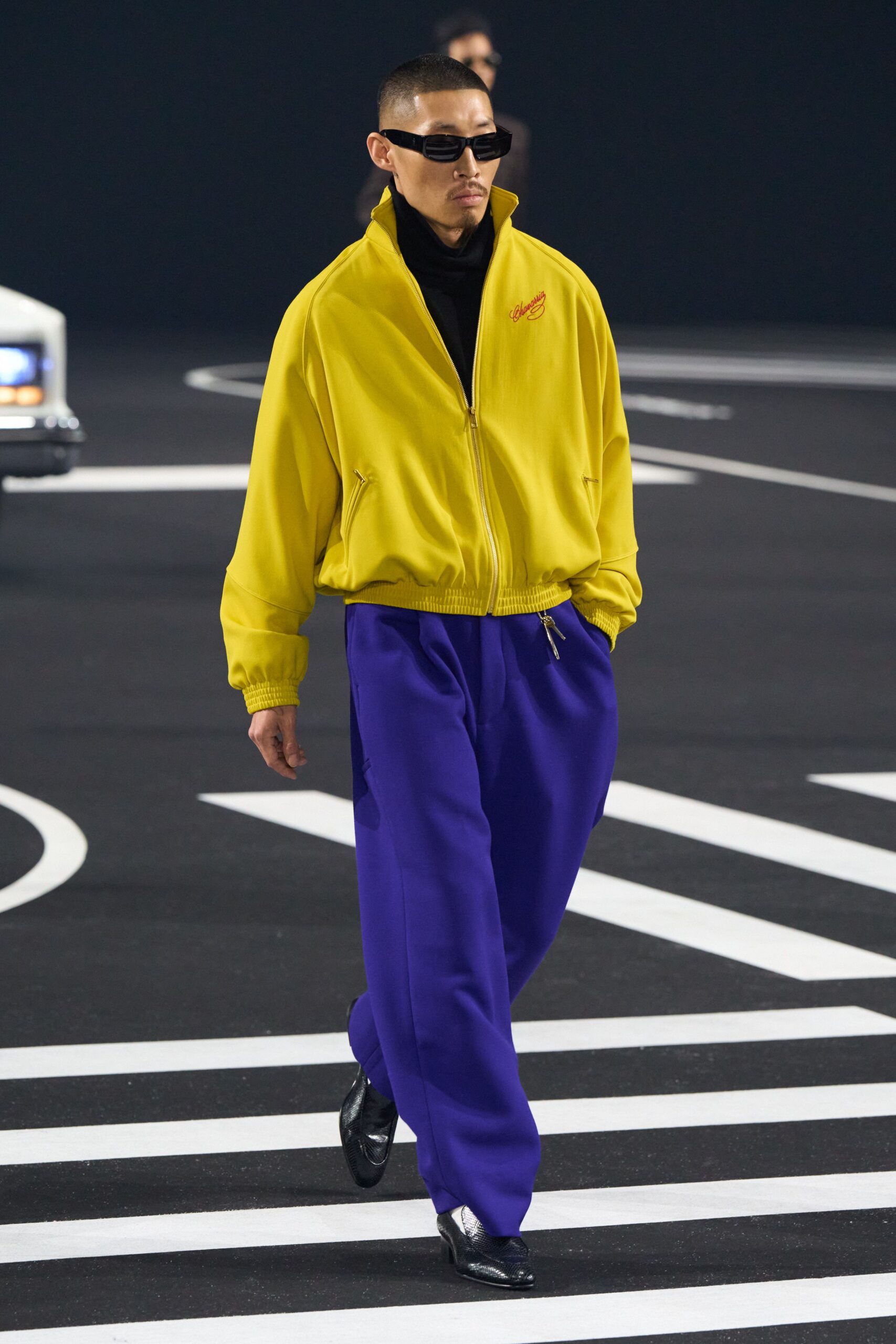 yellow jacket purple pants