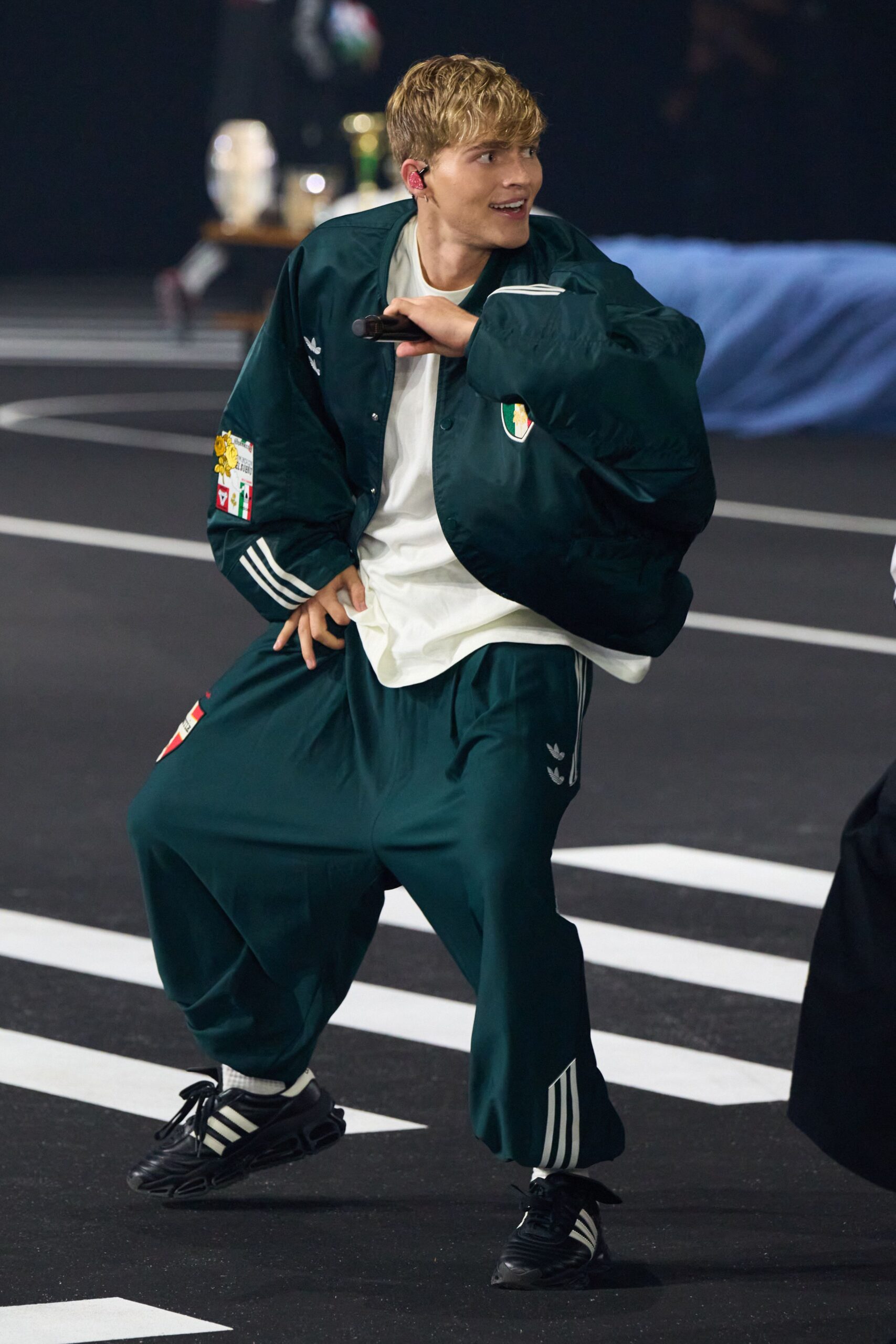 green satin relaxed jacket and pants