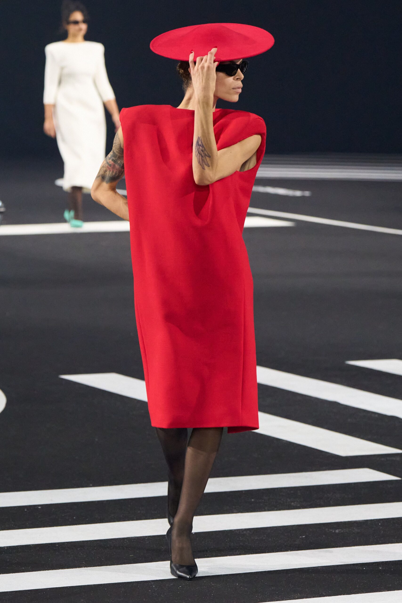red midi dress with hat