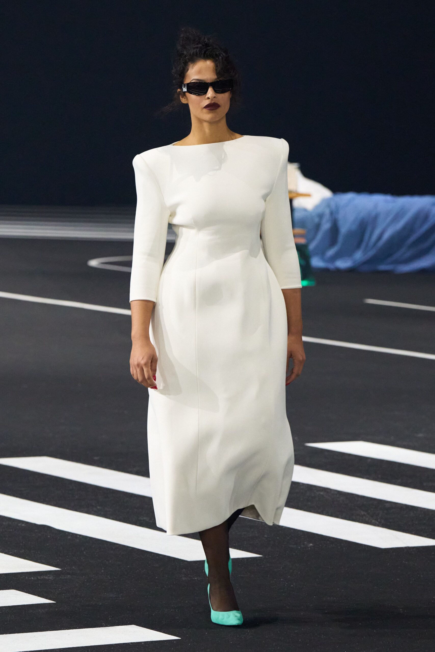 fitted white midi dress