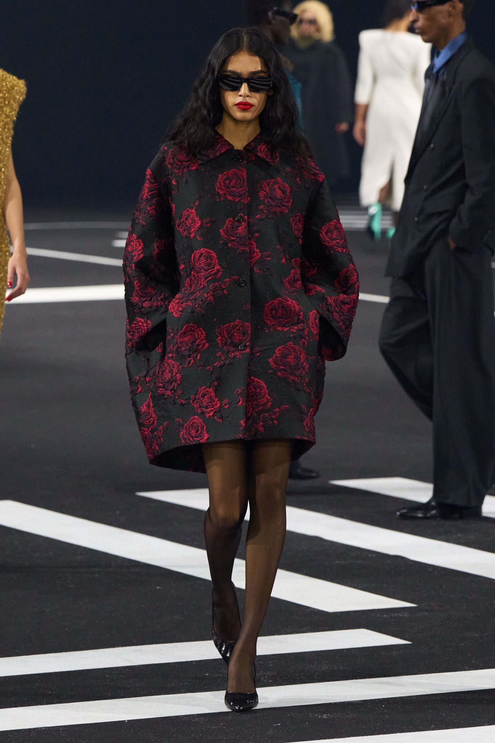 oversized black floral coat