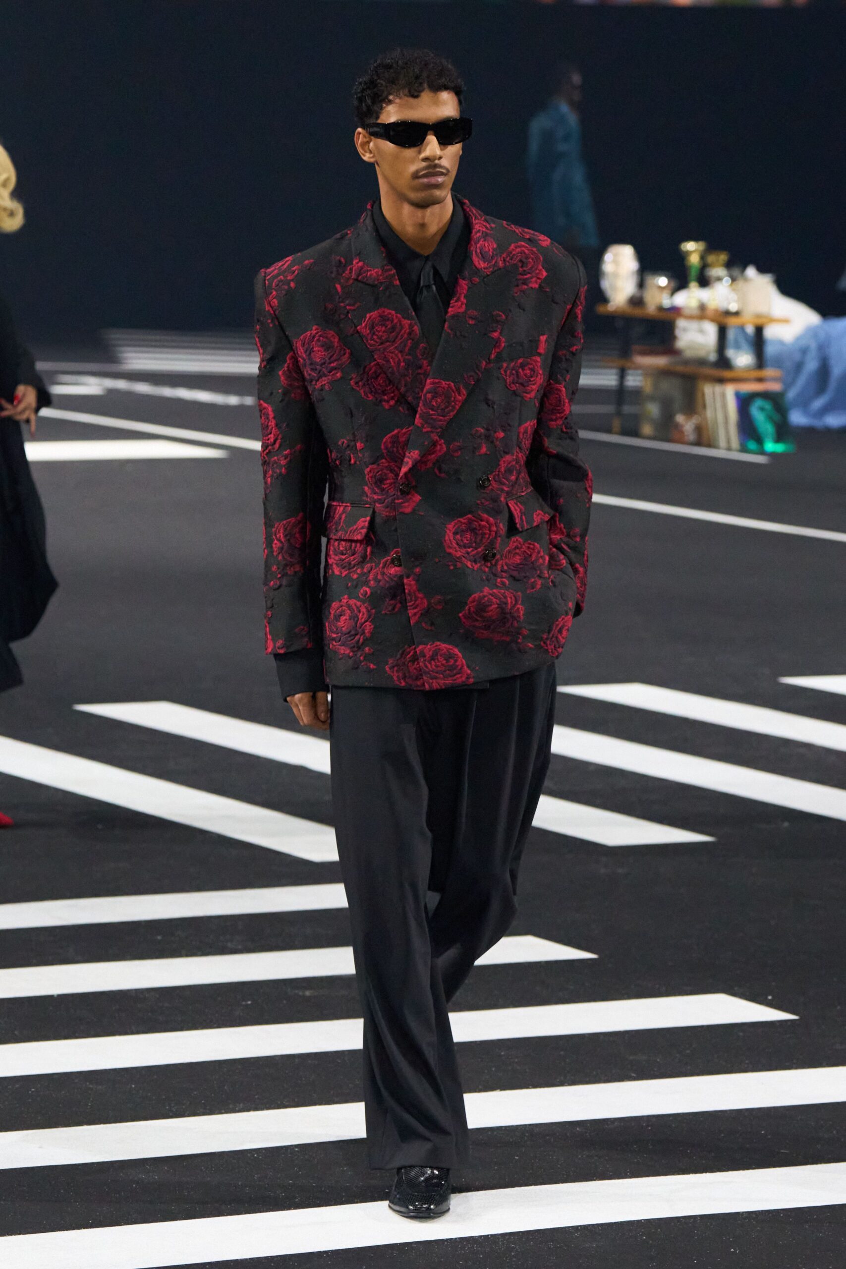 black and red floral blazer