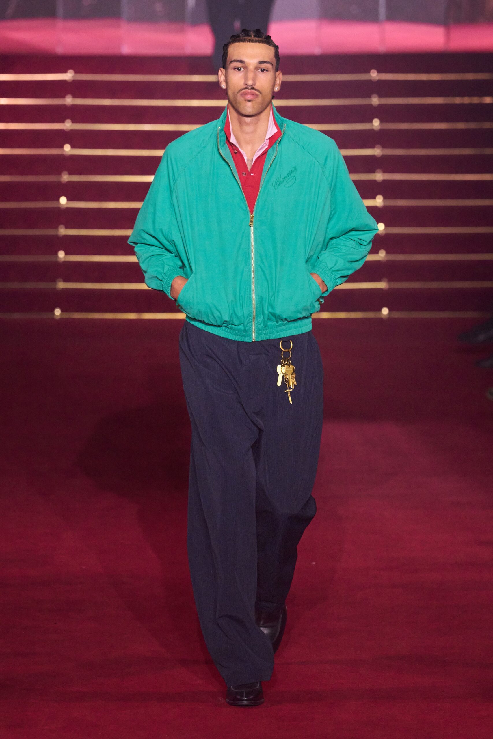 green long-sleeve collared relaxed jacket