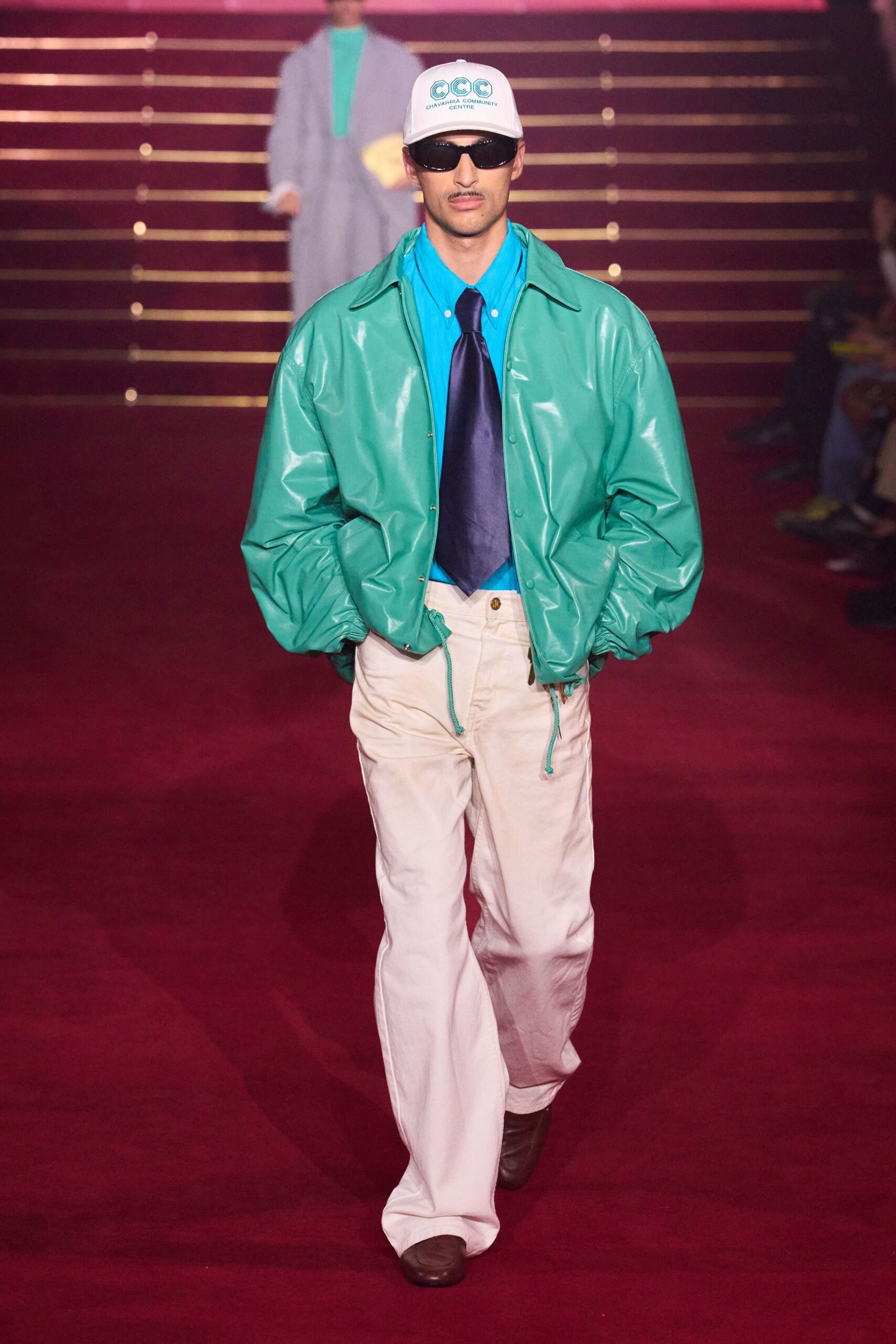 green leather long-sleeve oversized jacket