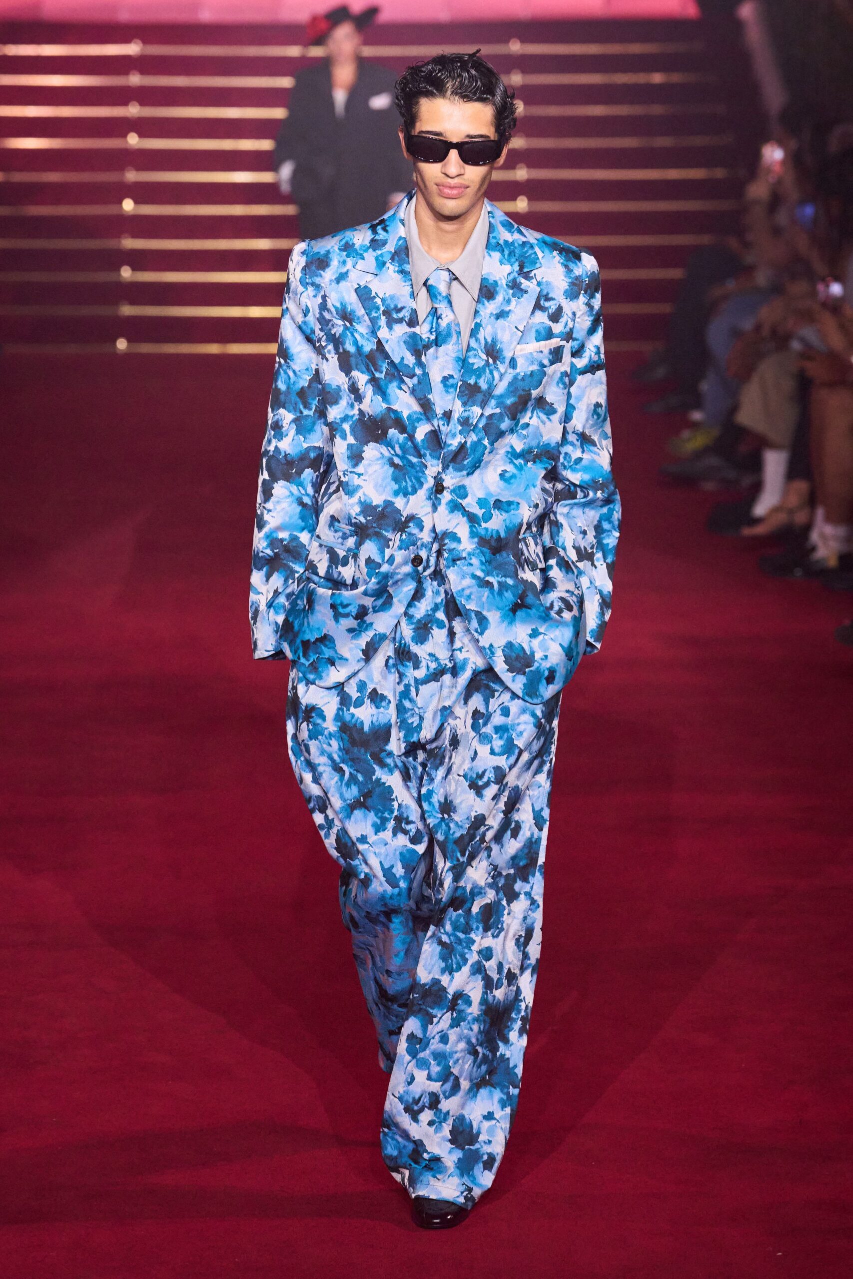 blue relaxed floral suit
