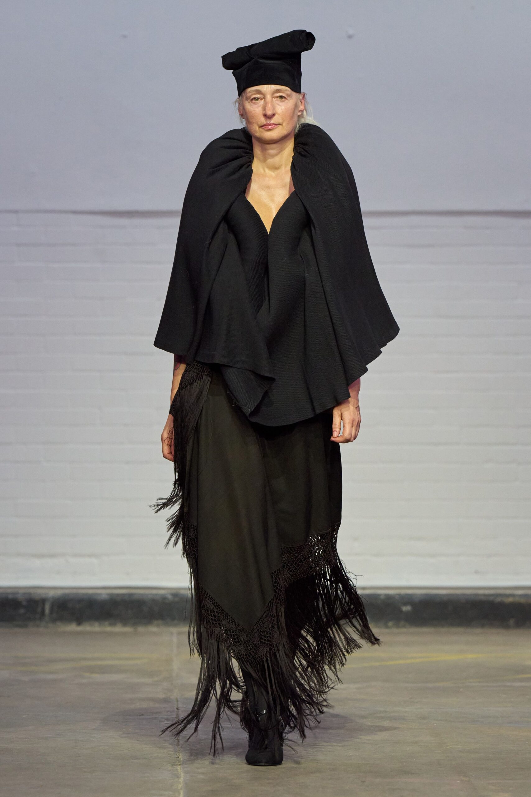 black wool structured layered cape