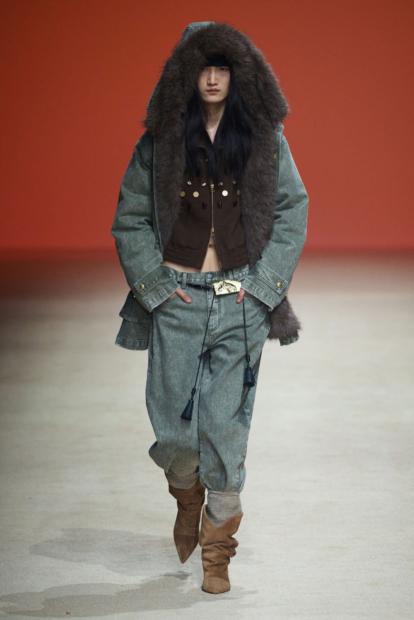denim long-sleeve collared relaxed buttoned jacket