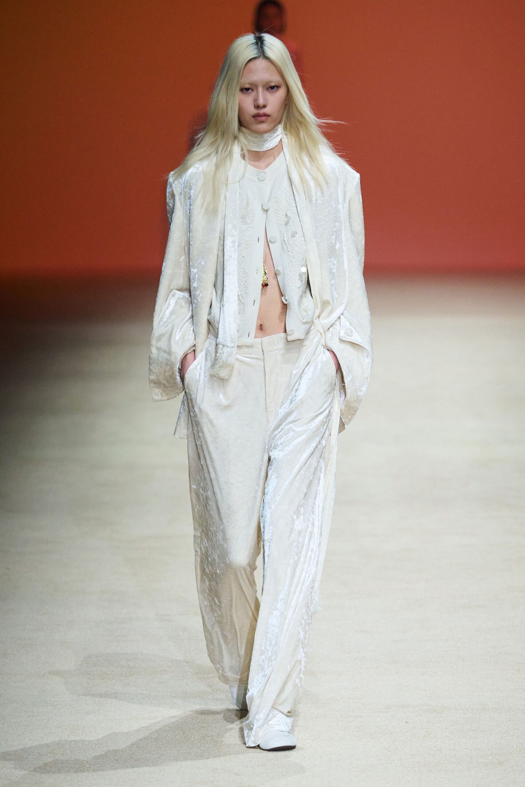 white silk long-sleeve collared relaxed embroidered jacket