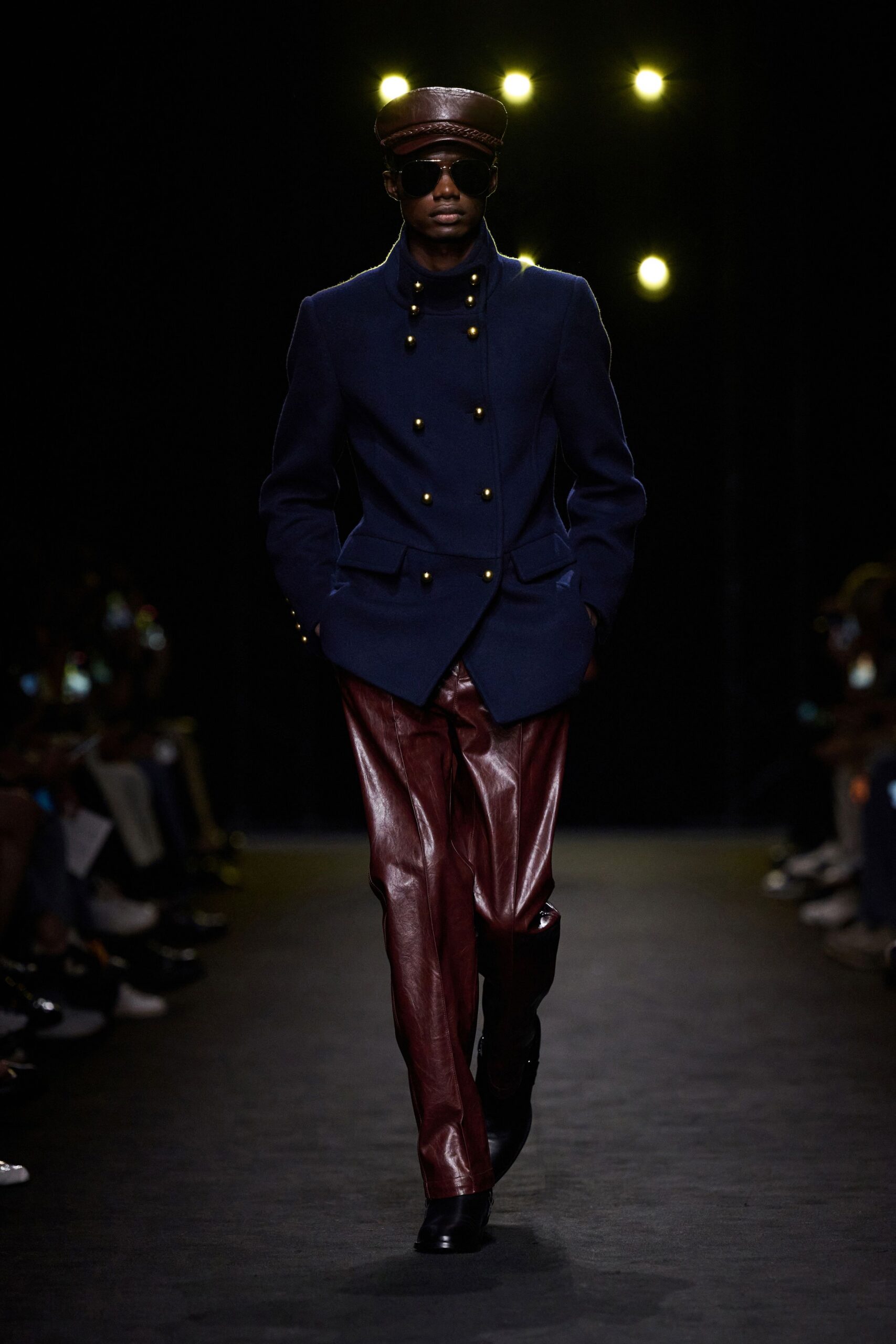 red leather fitted straight-leg pants