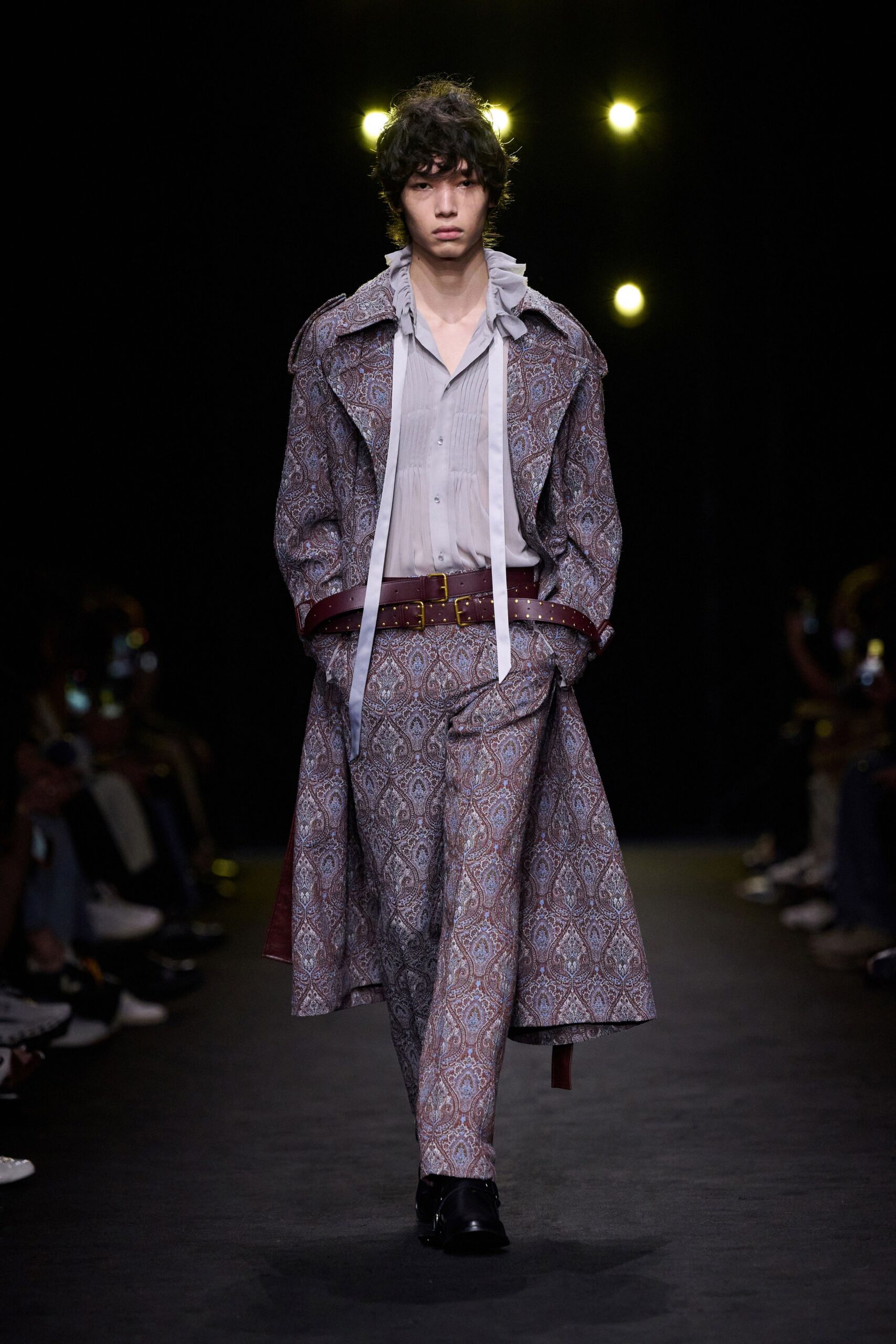 multi cotton long-sleeve collared relaxed buttoned printed coat