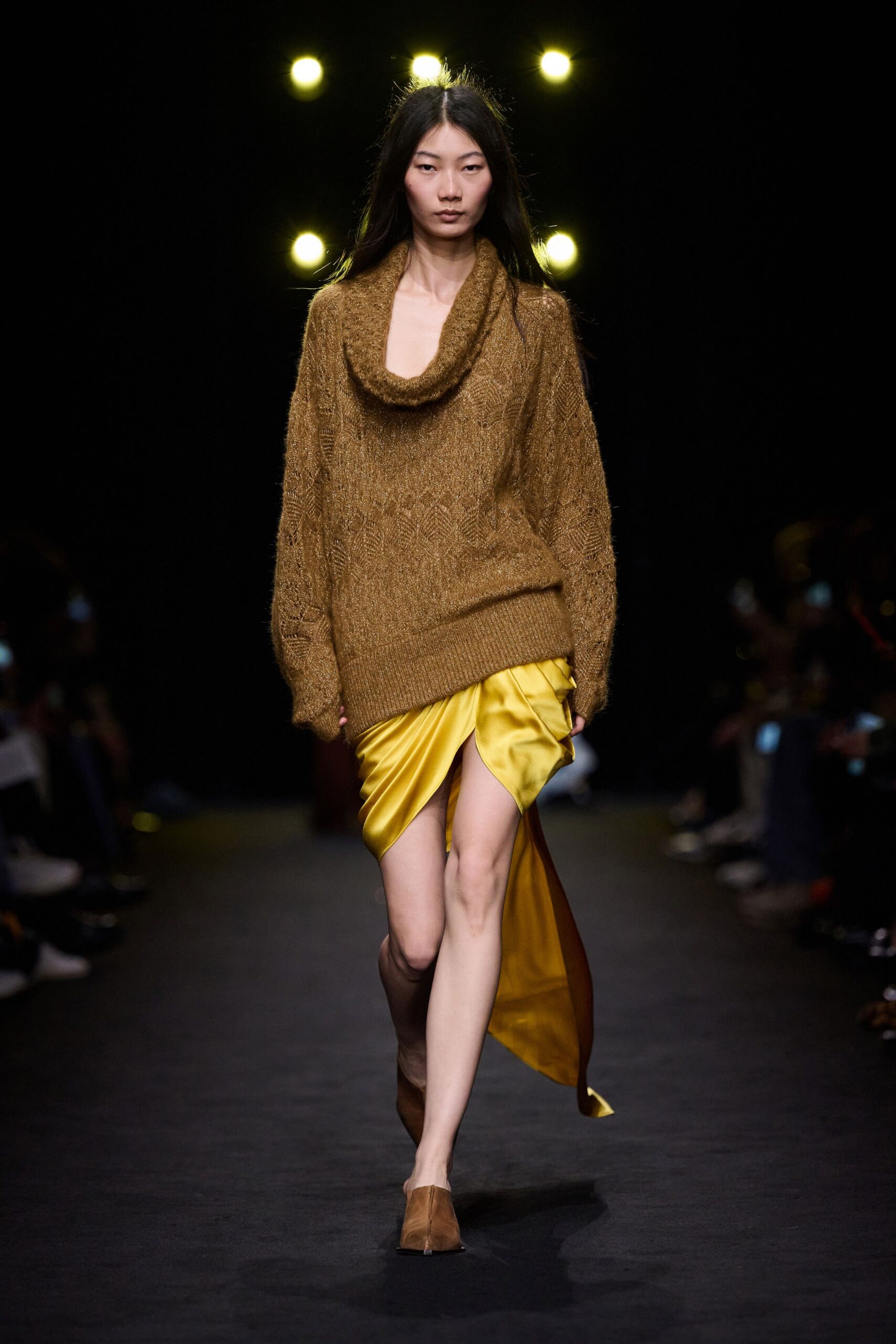 brown wool long-sleeve v-neck oversized sweater