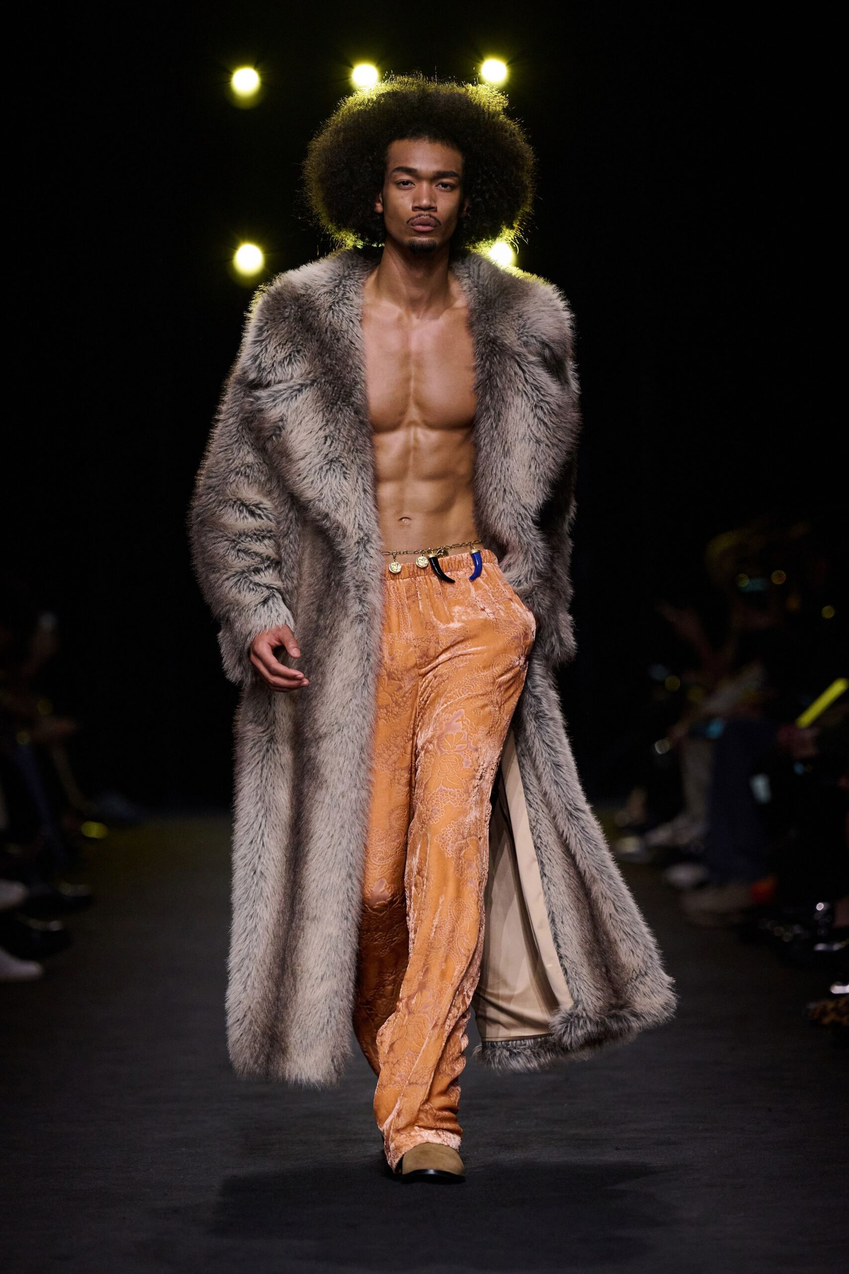 orange silk fitted flared pants