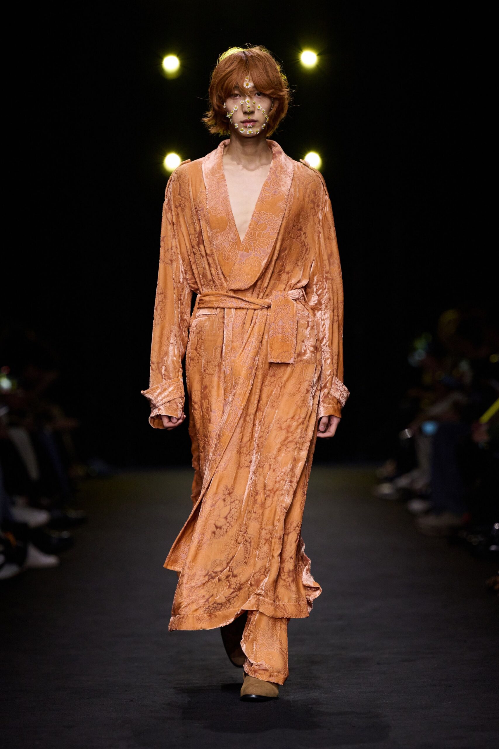 orange silk long-sleeve gown