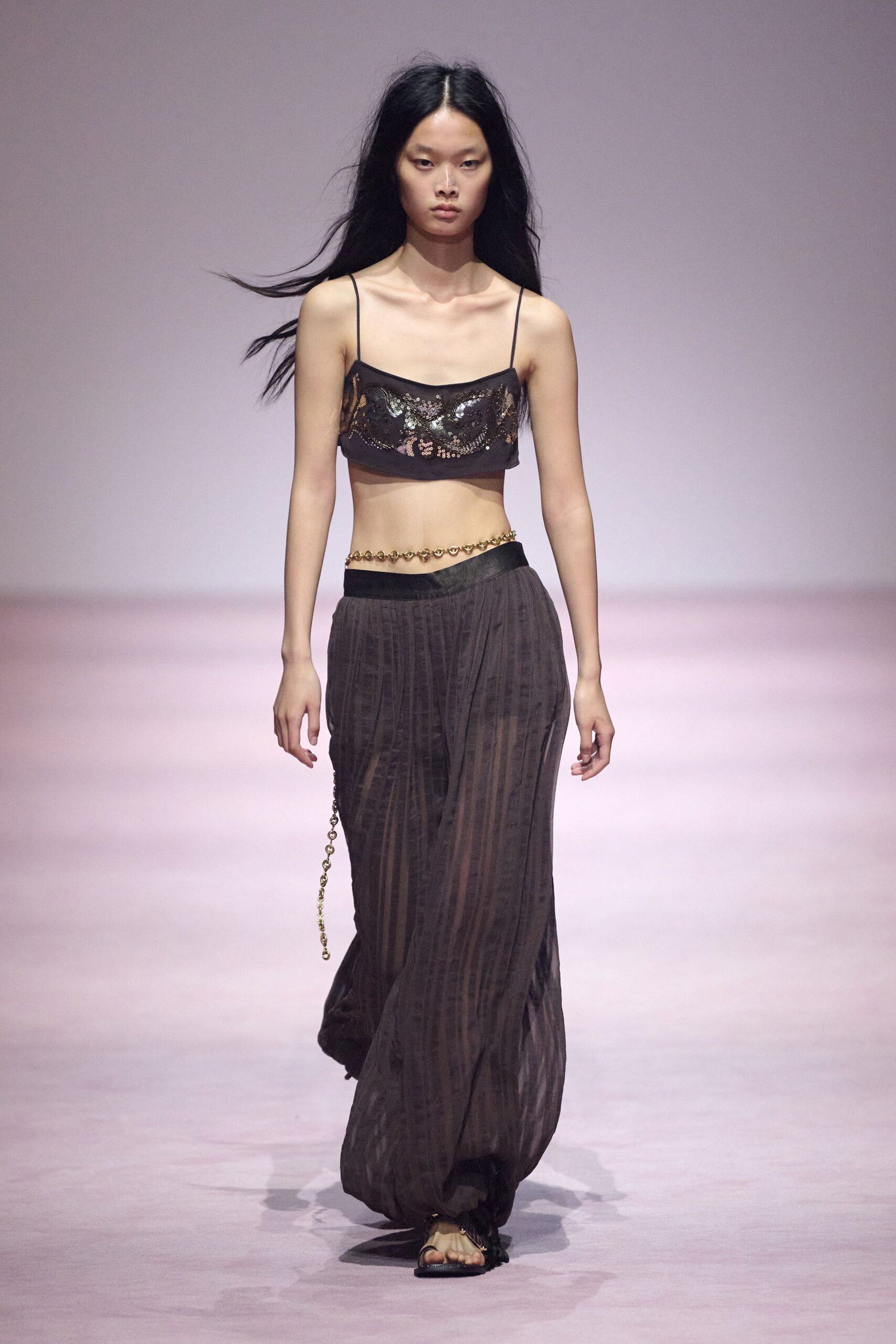 black silk sleeveless v-neck fitted beaded crop-top
