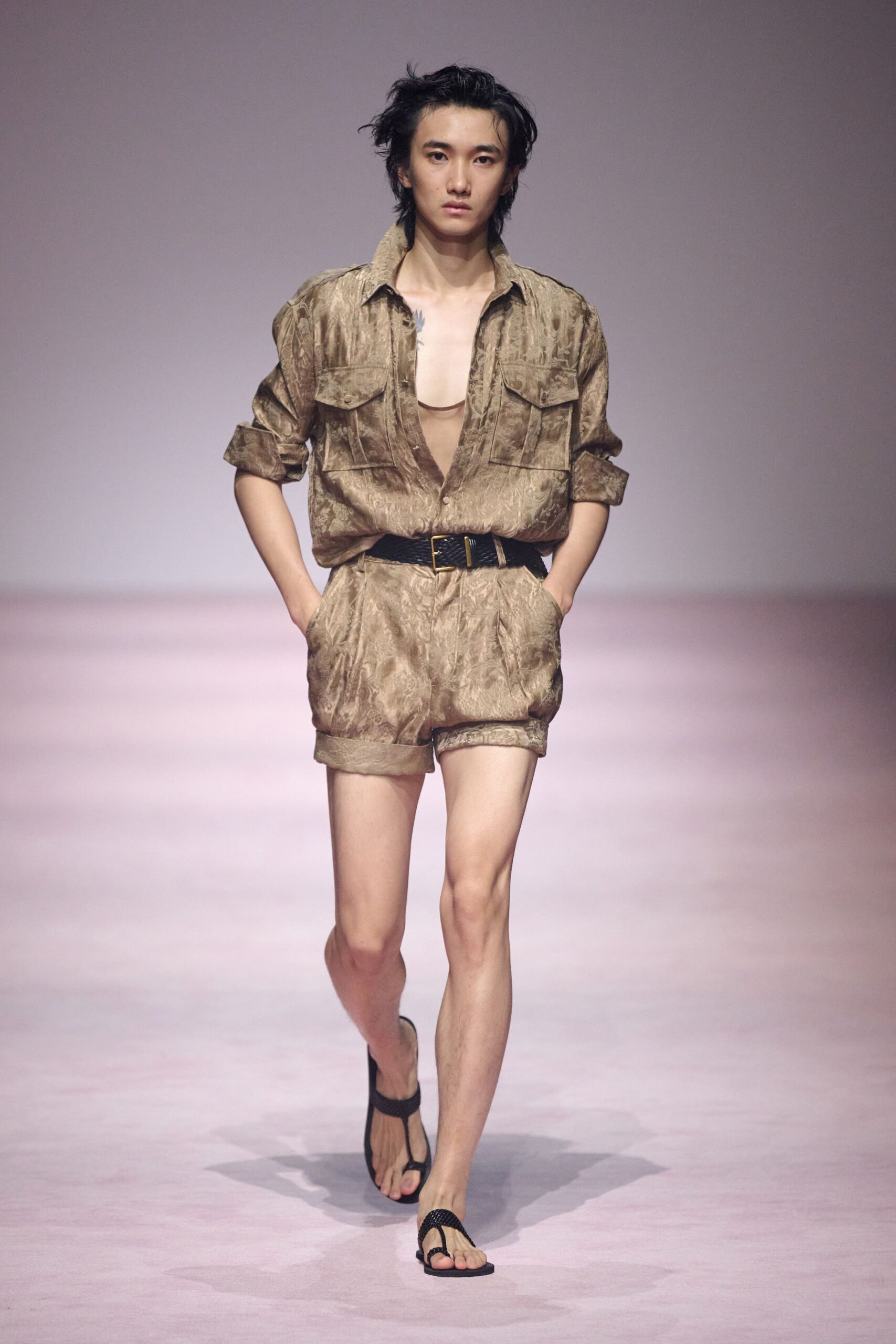 brown fitted short-sleeve romper