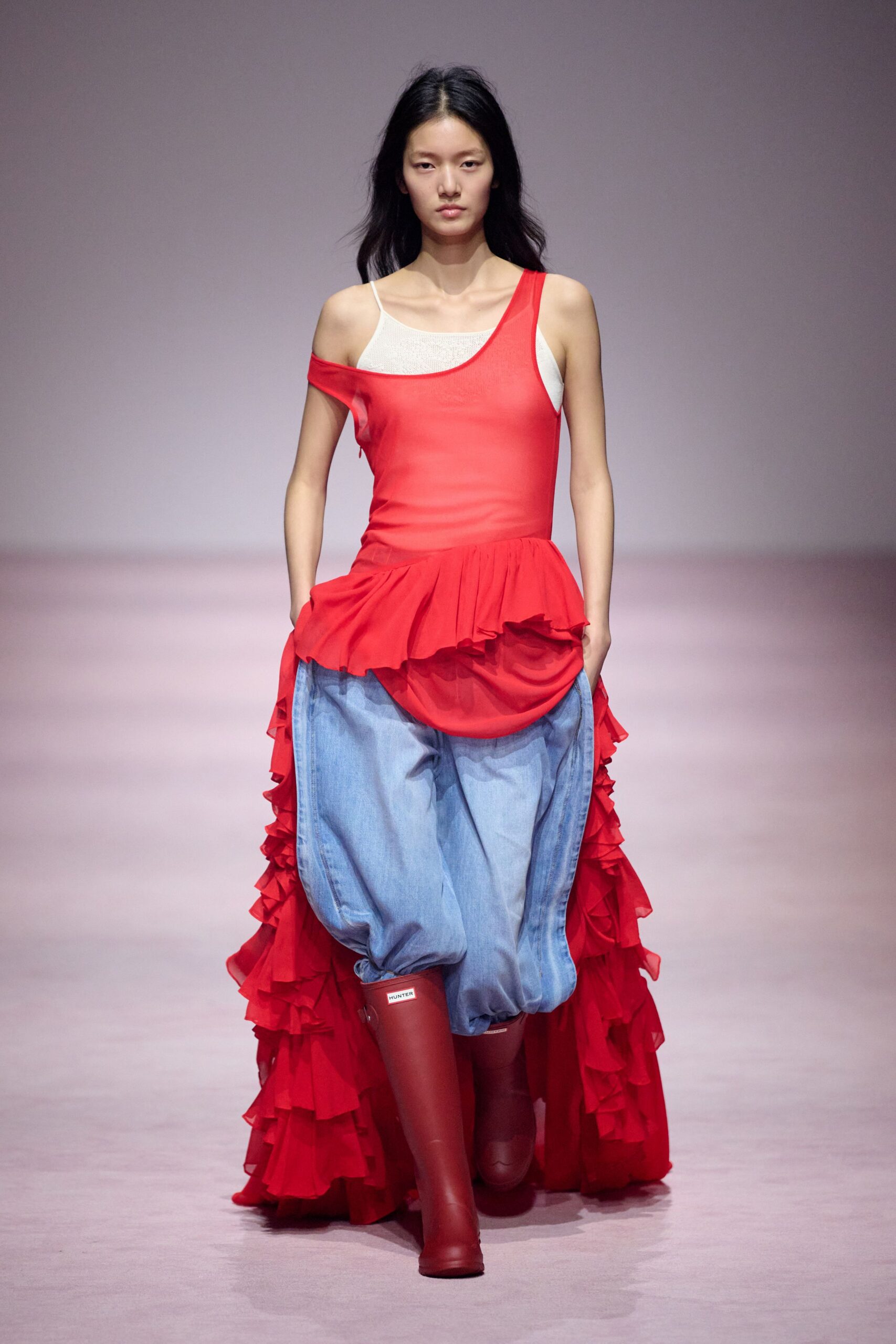 red cotton relaxed tiered maxi skirt