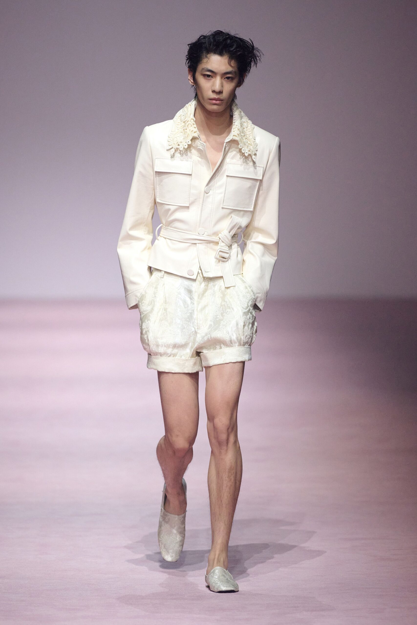 white silk relaxed pleated short shorts