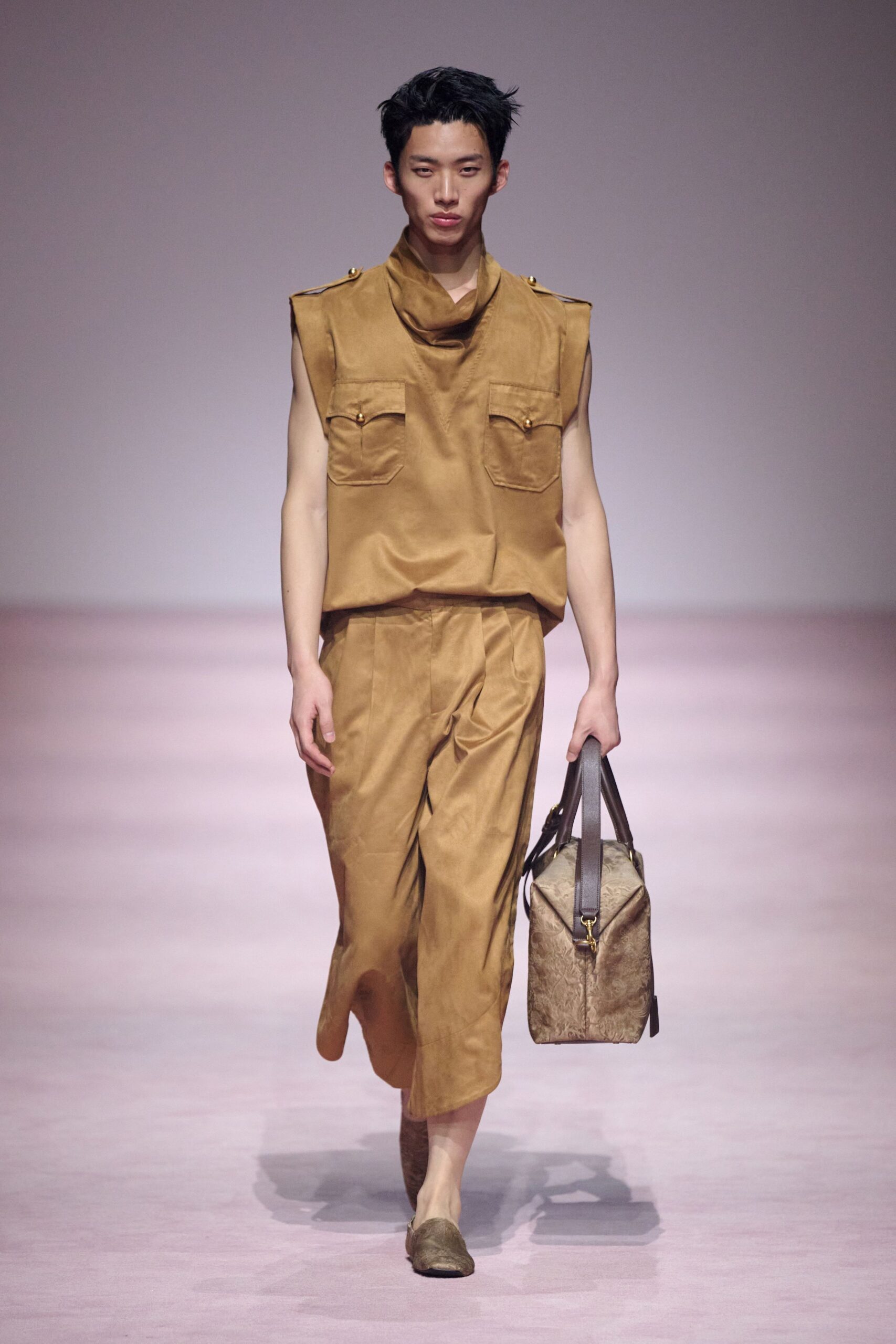 brown cotton relaxed wide-leg pants