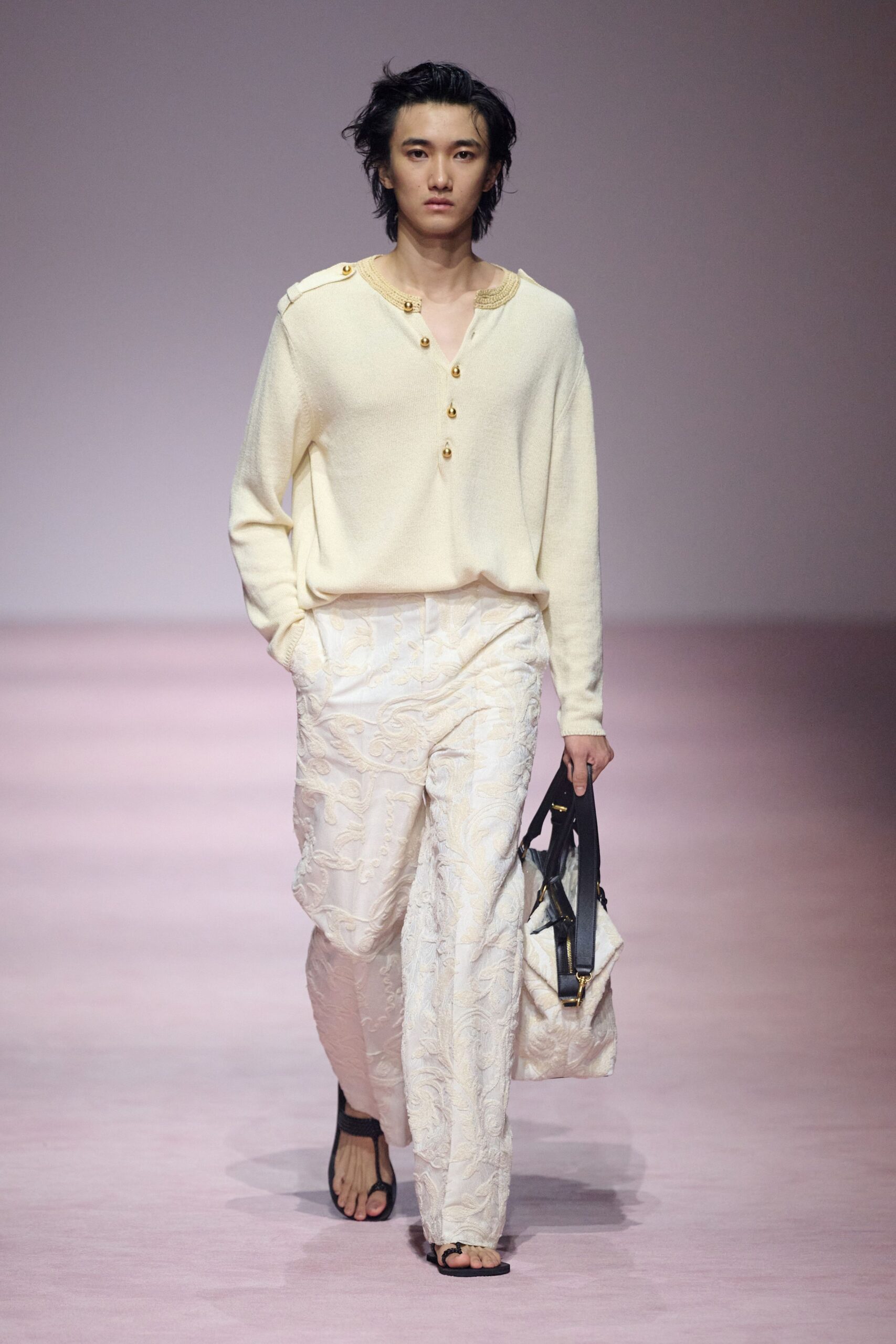 white wool long-sleeve collared relaxed buttoned top