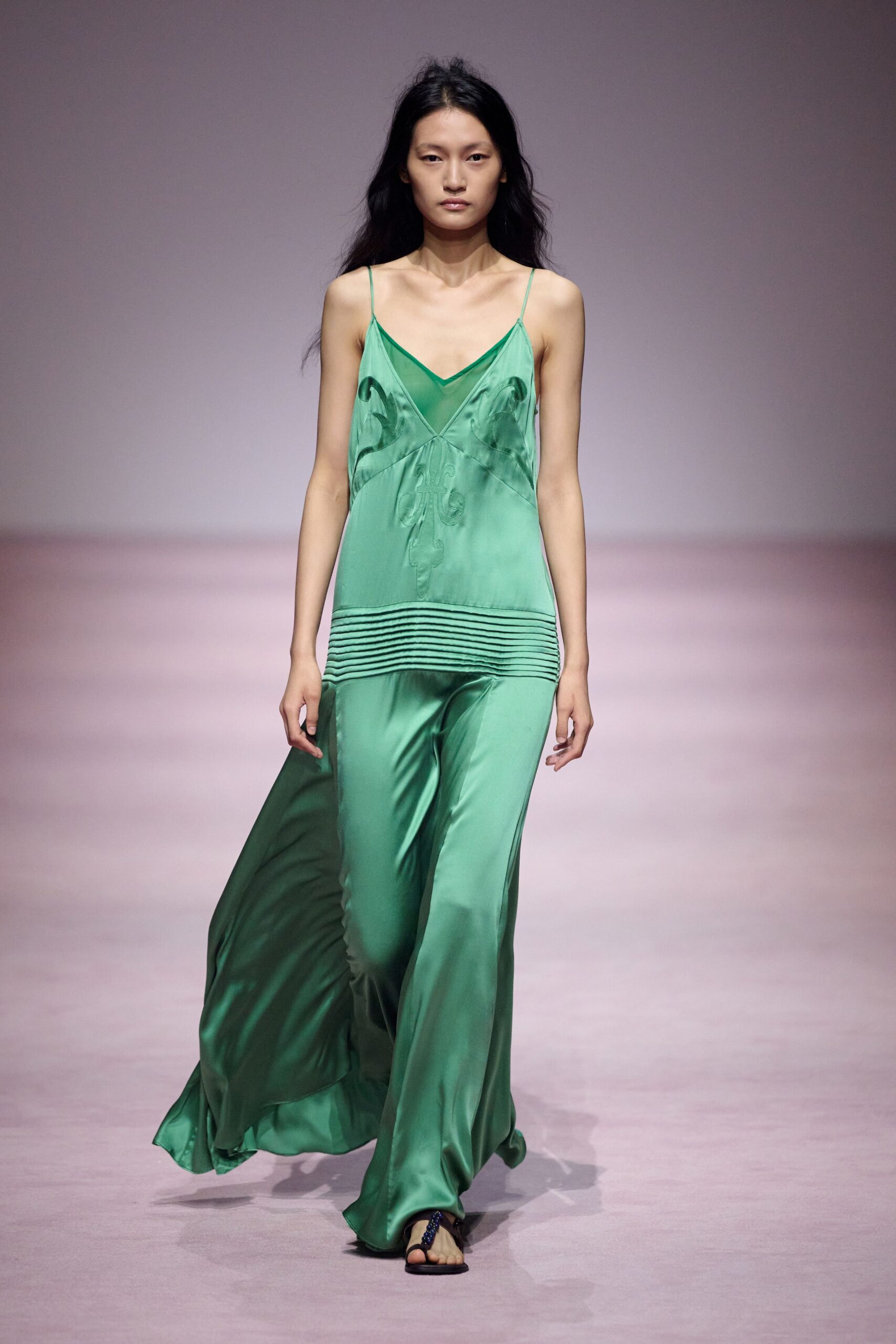 green silk sleeveless maxi dress