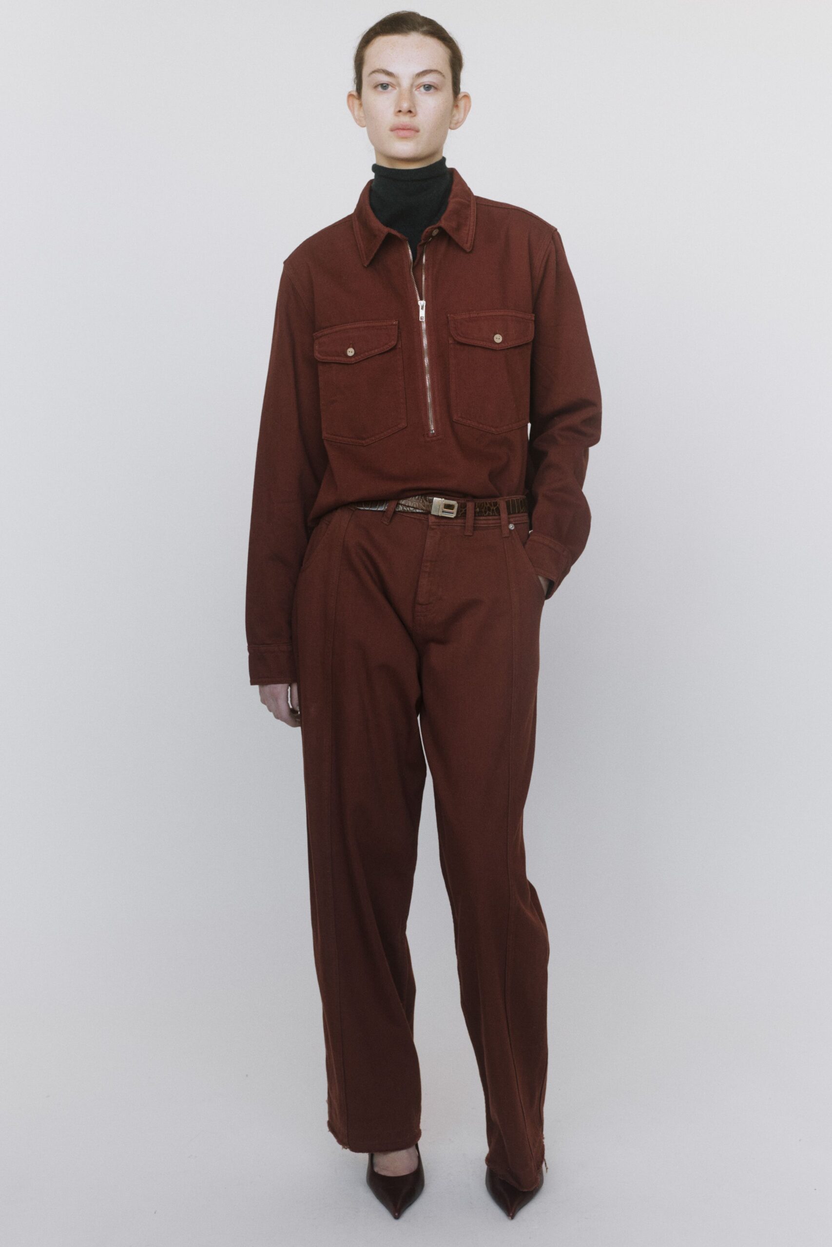 red cotton relaxed wide-leg pants