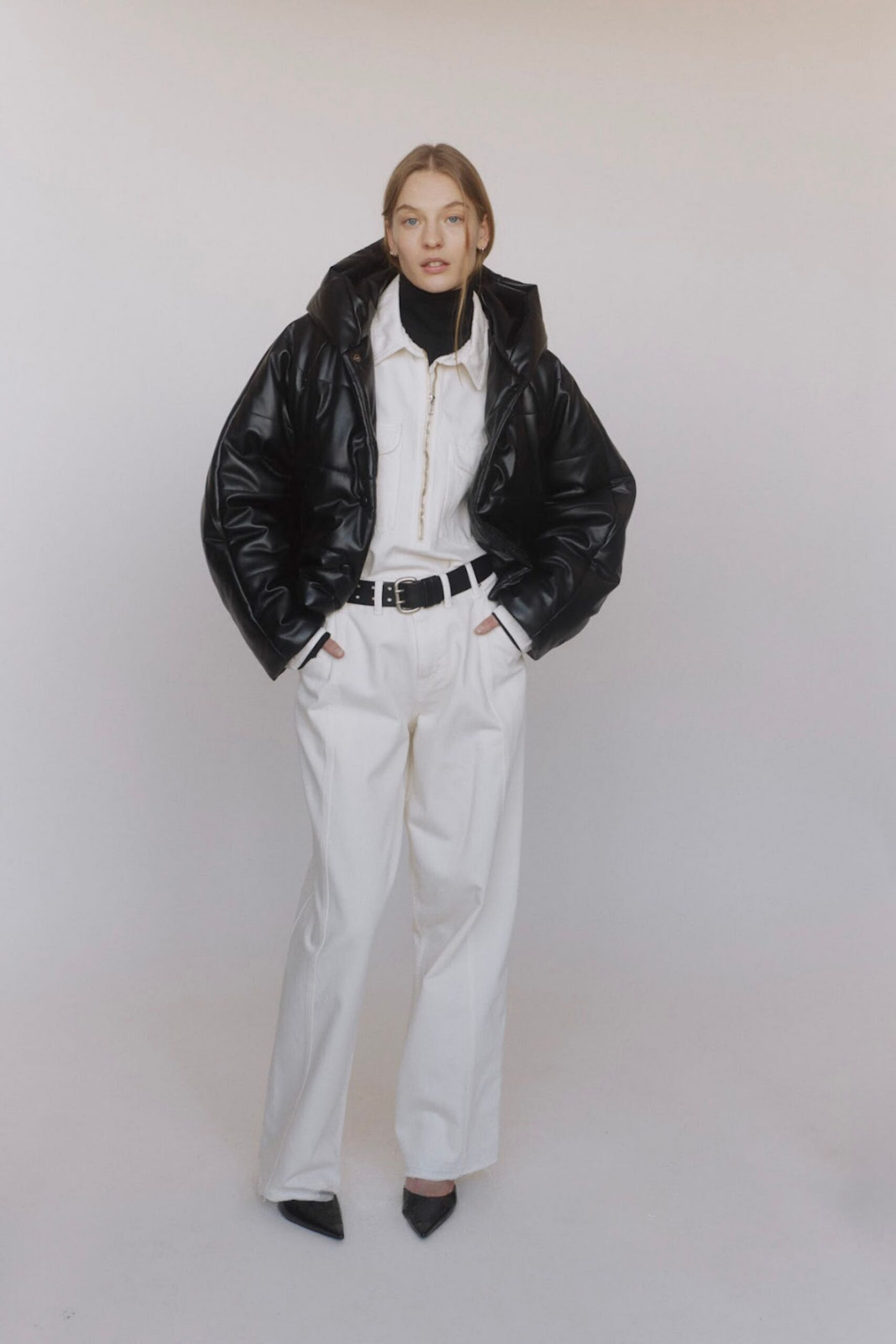 oversized black leather jacket