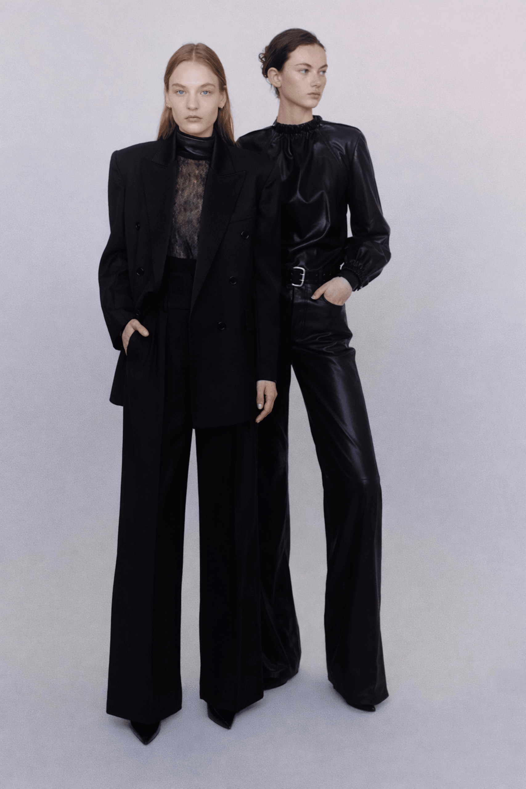 black leather tailored wide-leg pants