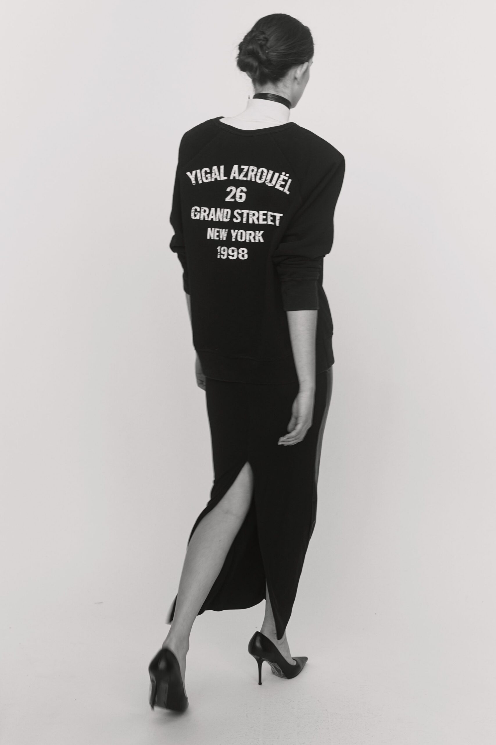 black fitted midi dress with slit