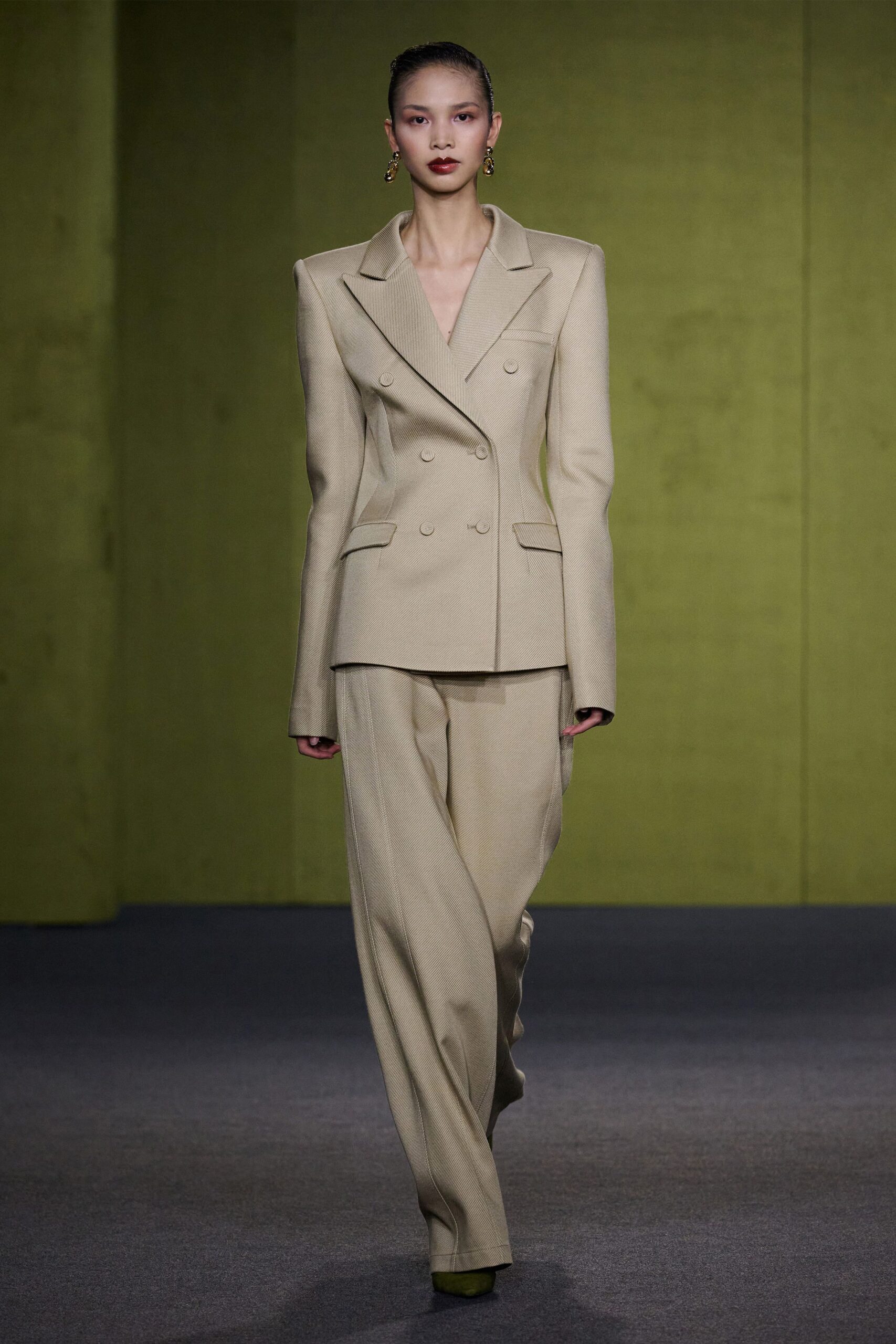 beige wool tailored straight-leg pants