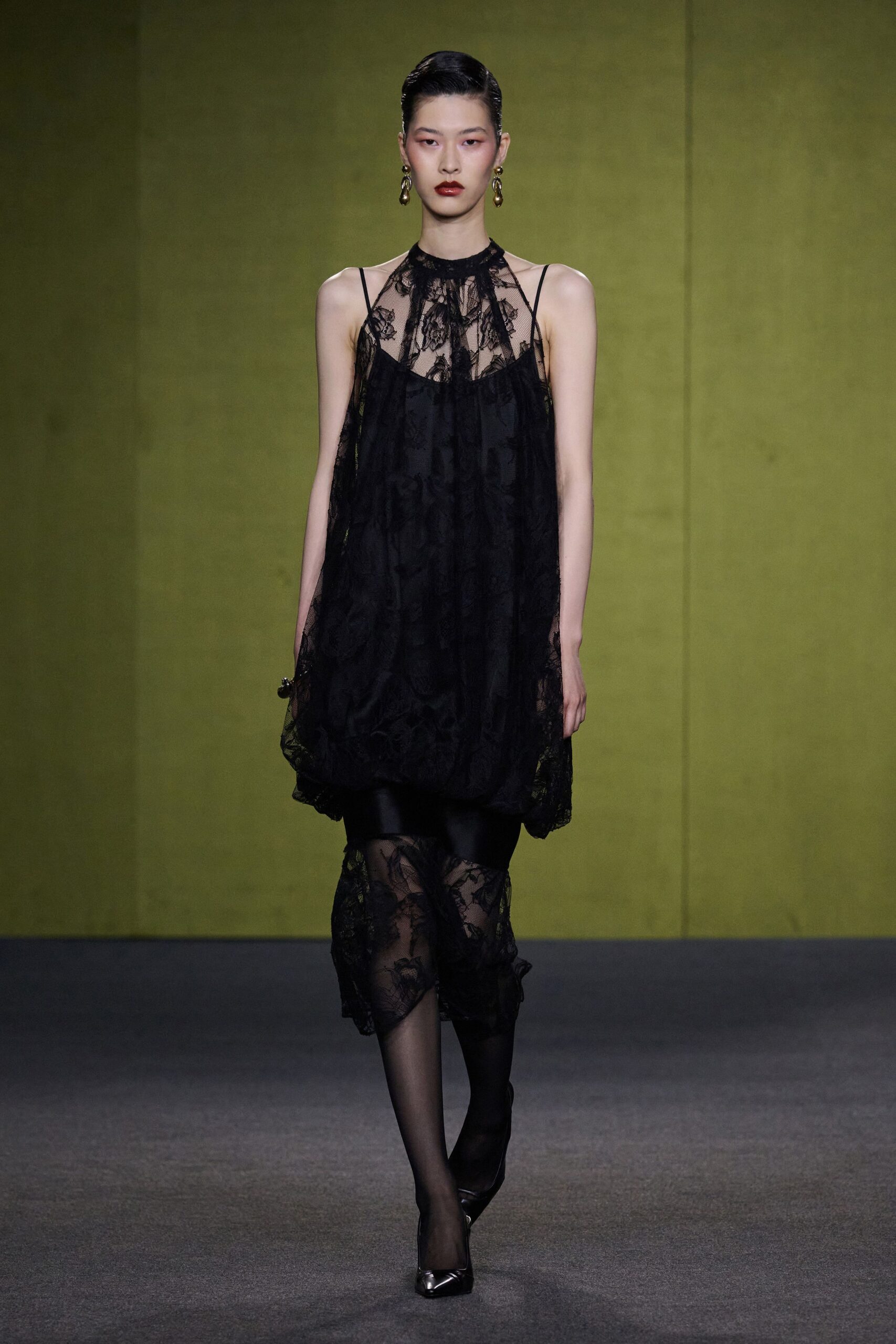black lace sleeveless halter relaxed layered ruffled dress