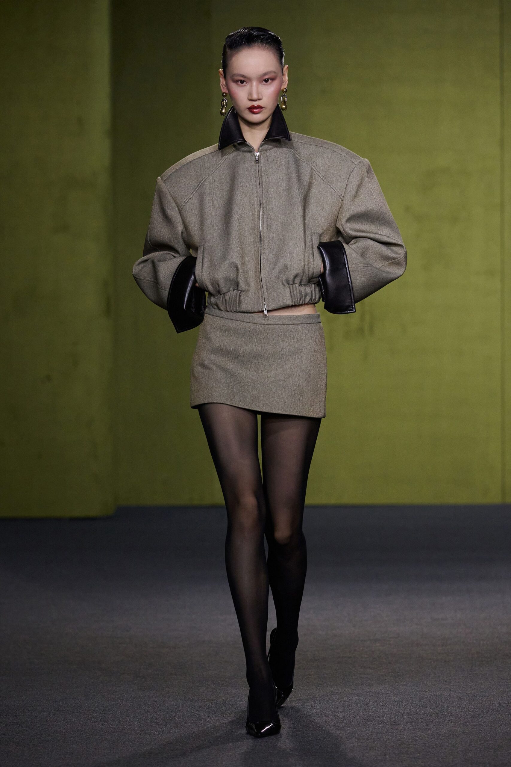 gray wool fitted pencil short skirt