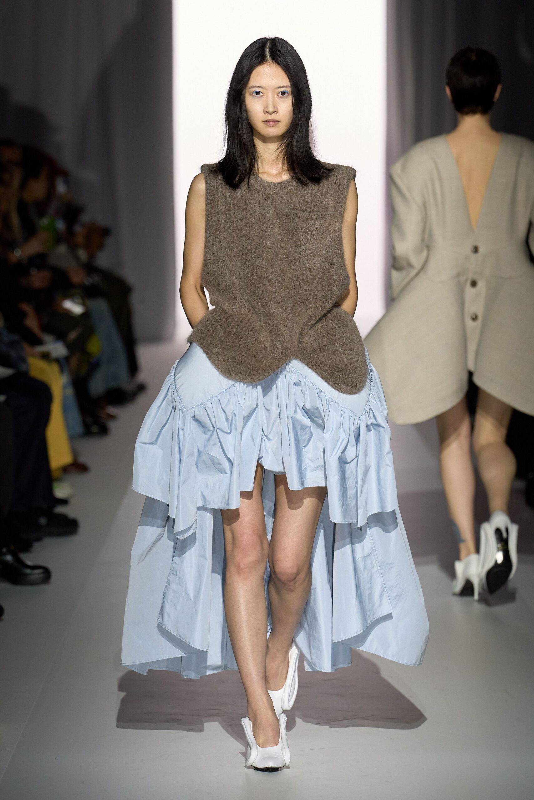 brown wool sleeveless fitted layered top