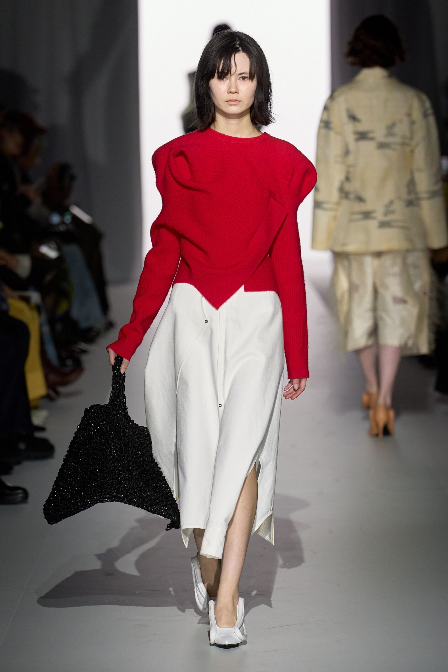 red wool long-sleeve high-neck fitted top