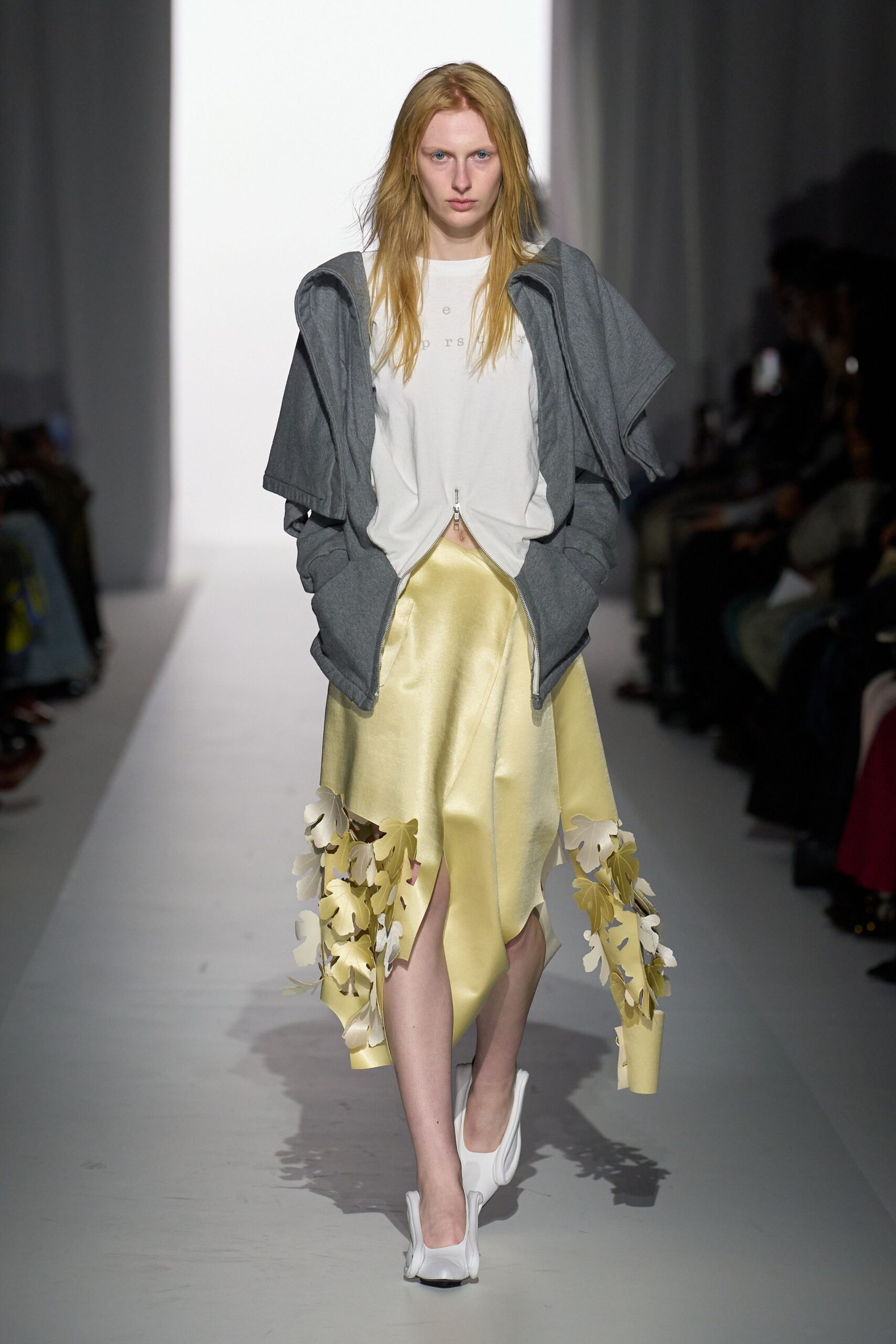 yellow silk asymmetric fitted pleated skirt