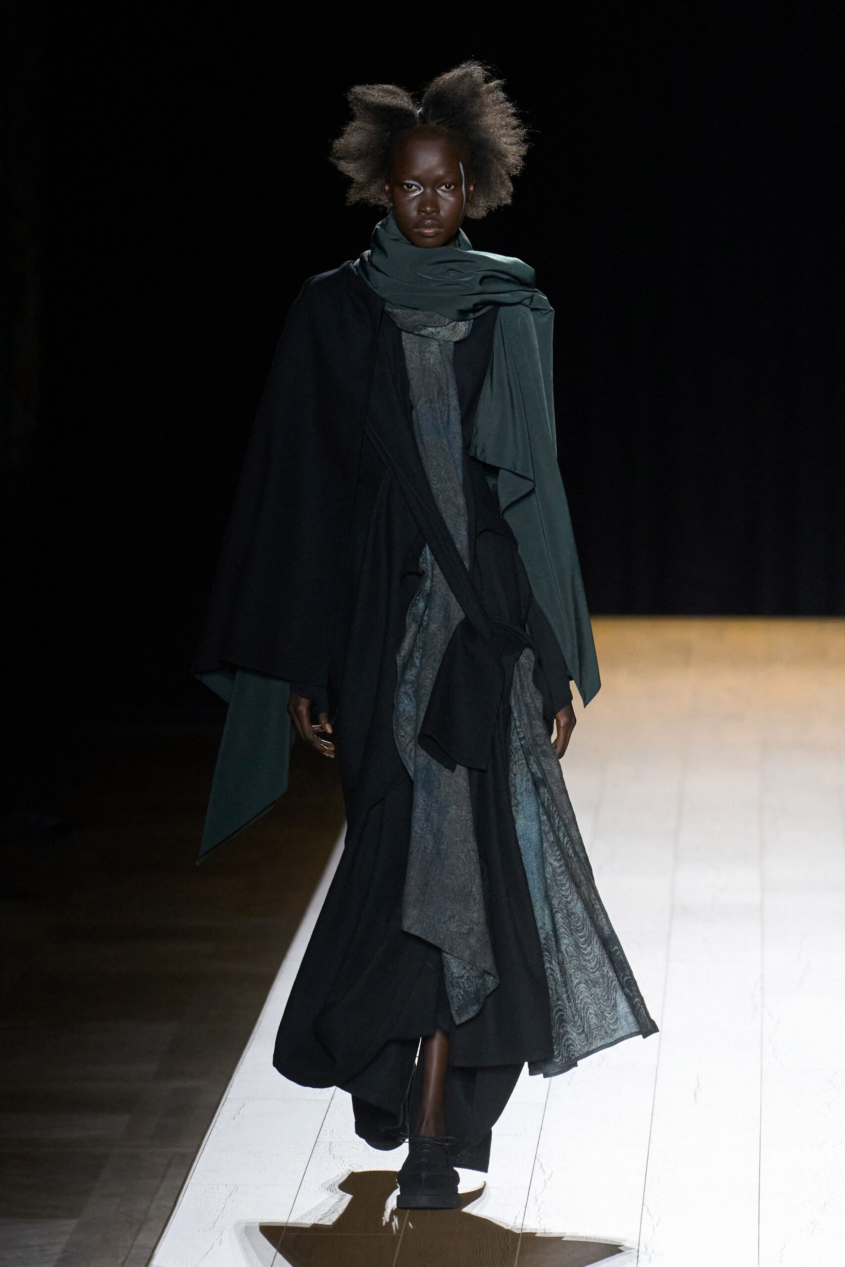 black maxi dress with green scarf