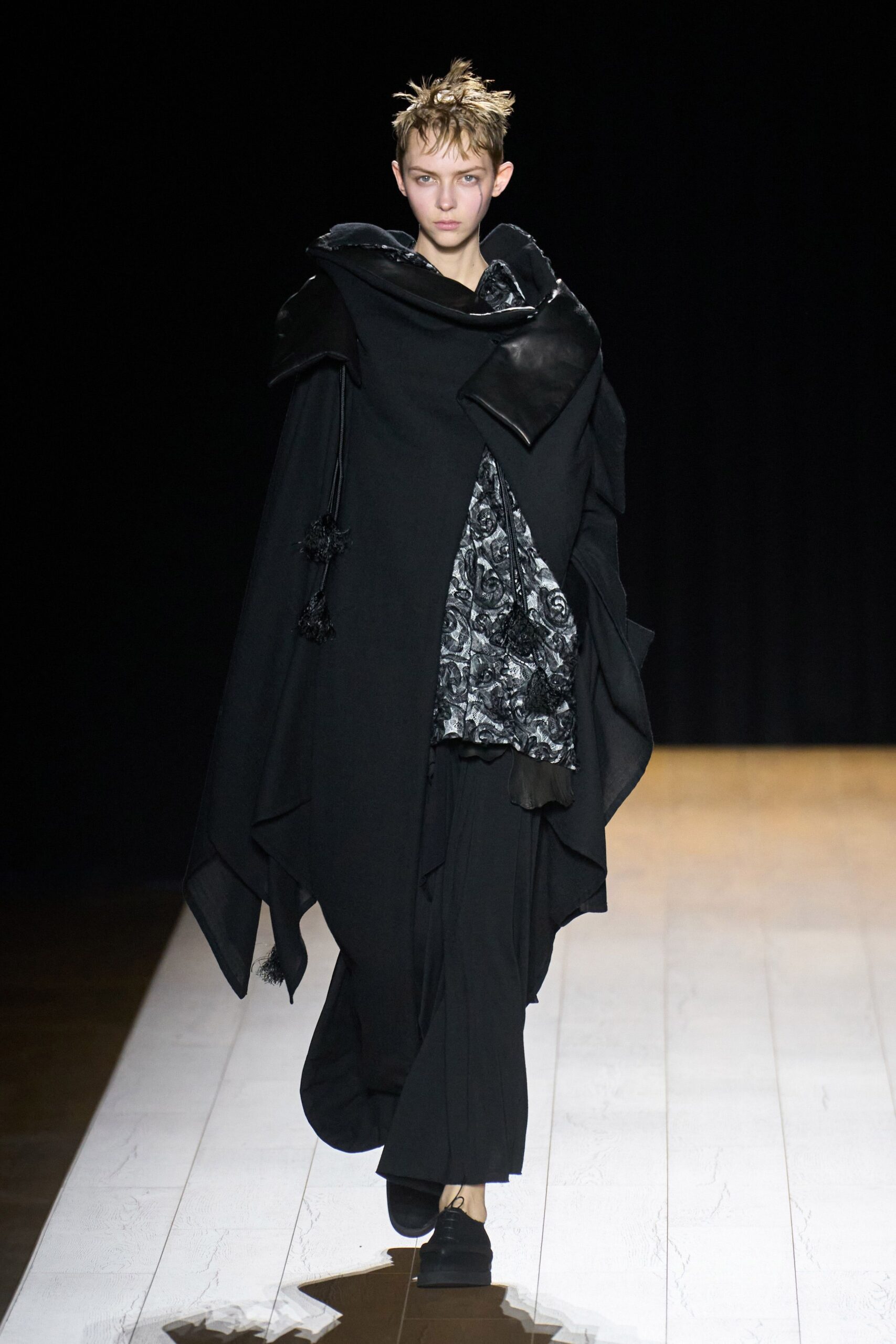 black wool cape with floral top
