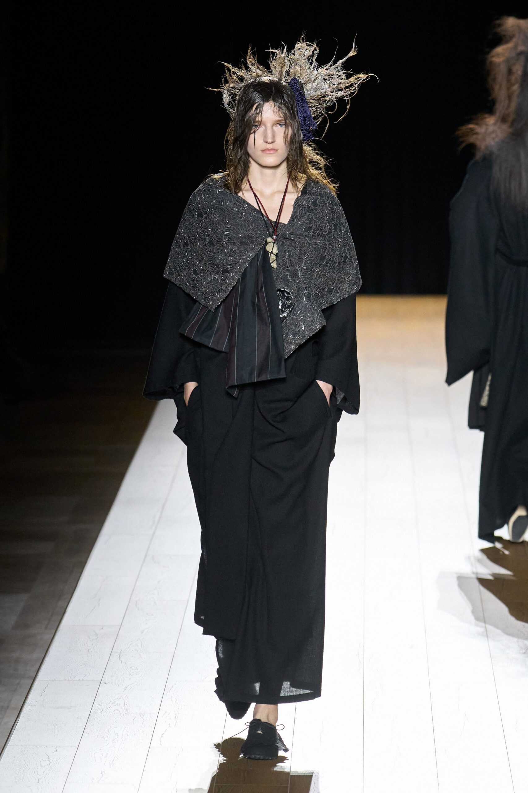 black relaxed cape and pants