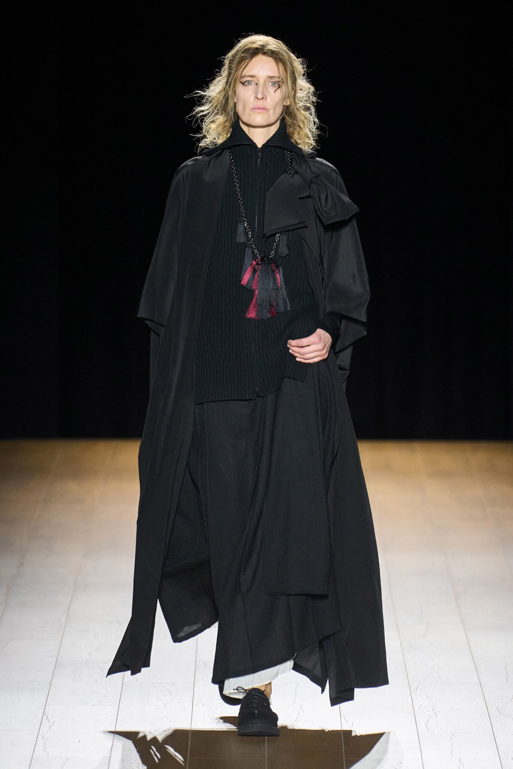 black wool coat with knit top