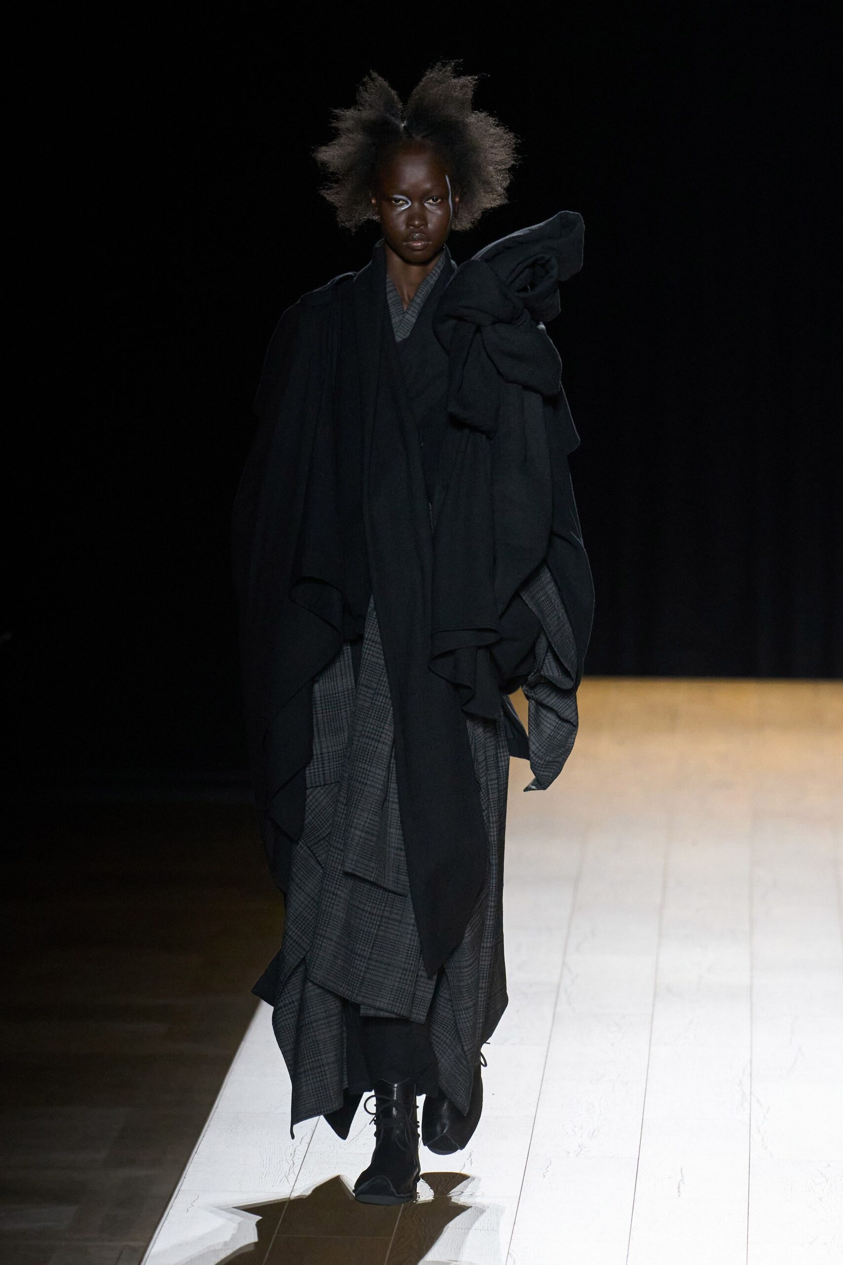 black wool long-sleeve v-neck relaxed layered maxi dress