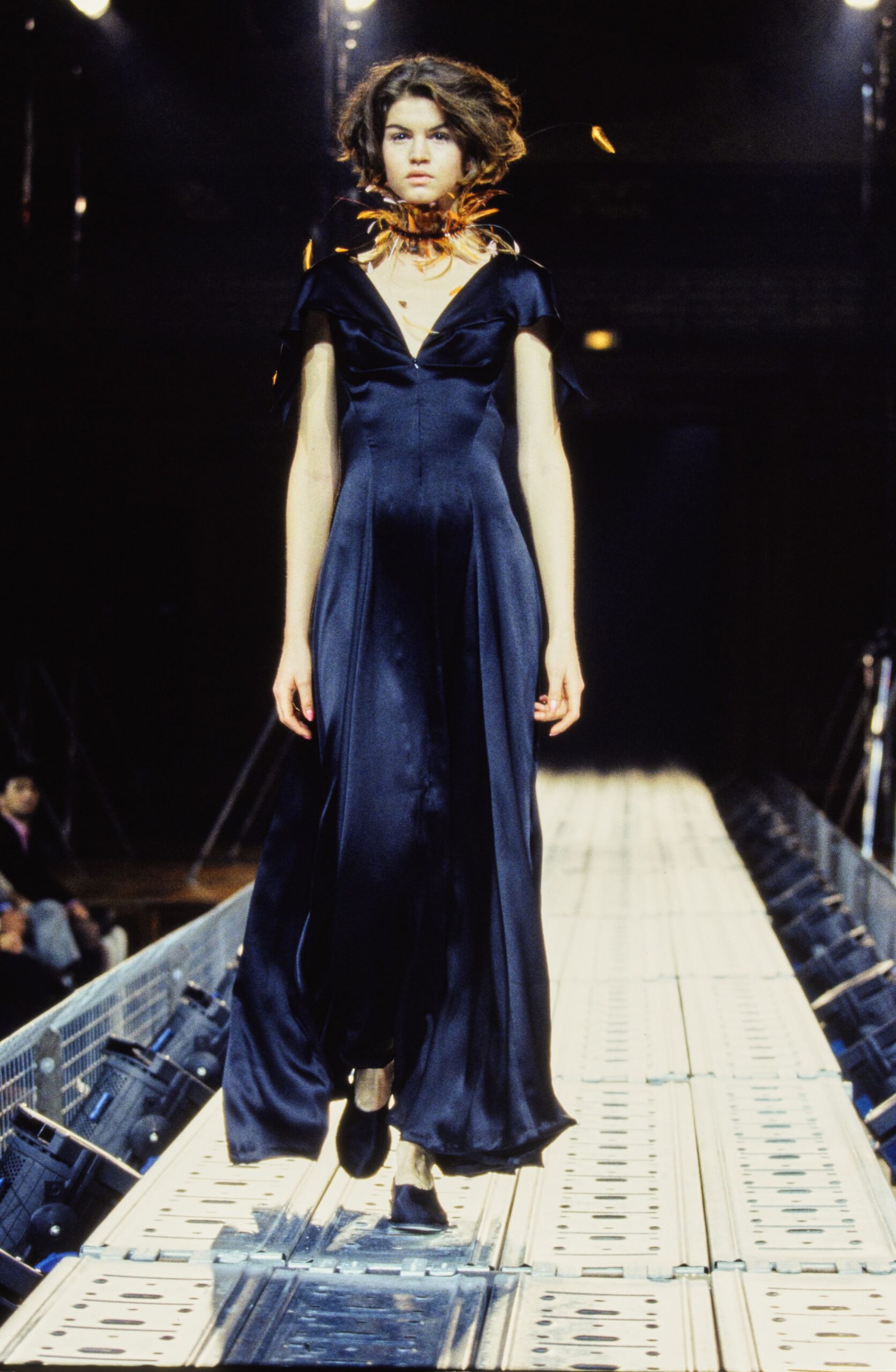 black silk sleeveless v-neck fitted flowing maxi gown